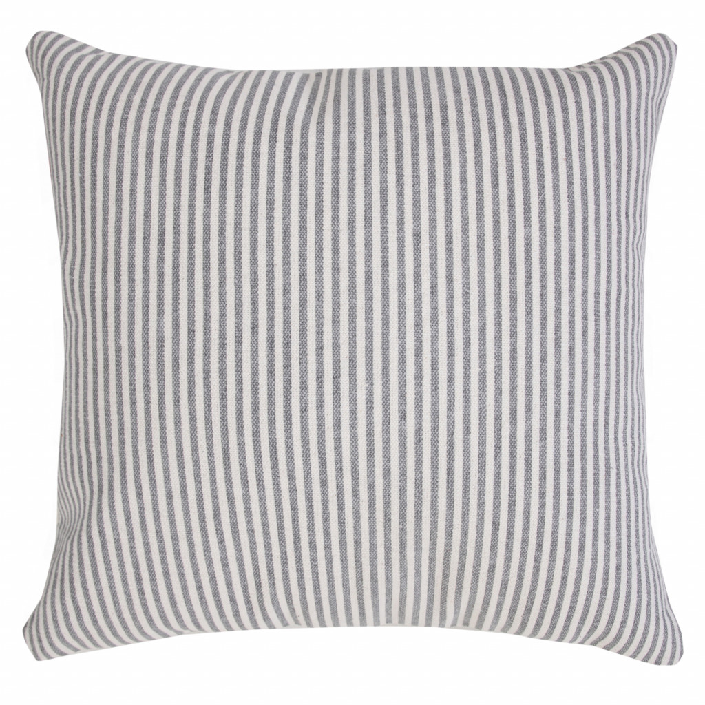 20" X 20" Gray And White 100% Cotton Striped Zippered Pillow