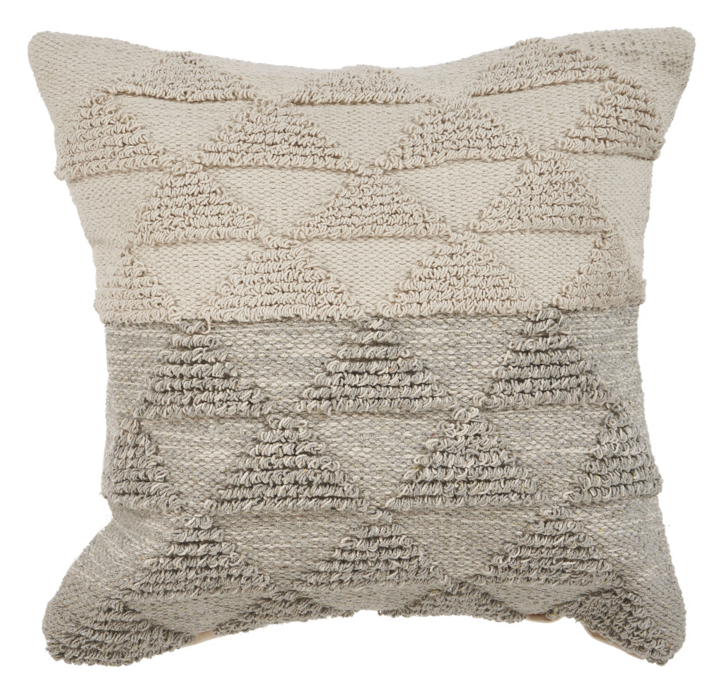 18" X 18" Gray and Beige Geometric Cotton Zippered Pillow-516899-1