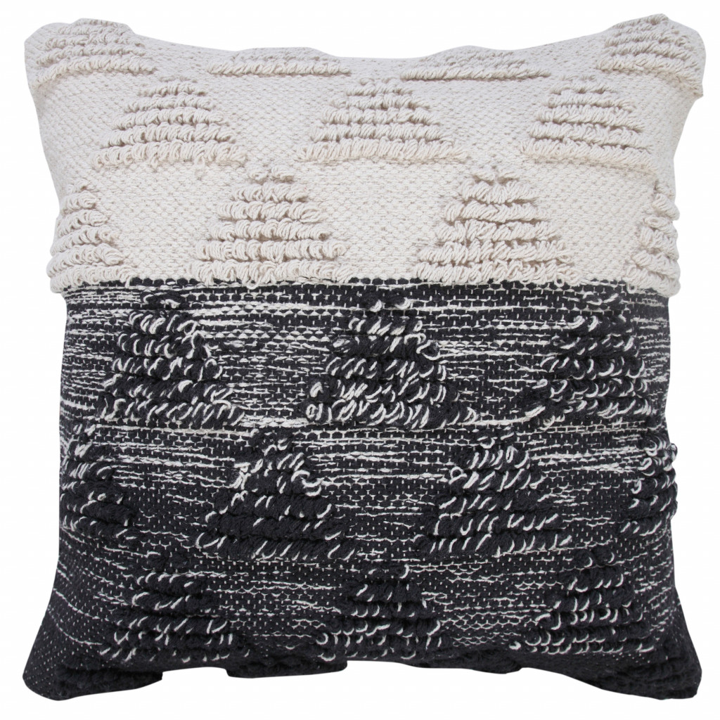 20" X 20" Black And Off-White 100% Cotton Geometric Zippered Pillow-516903-1