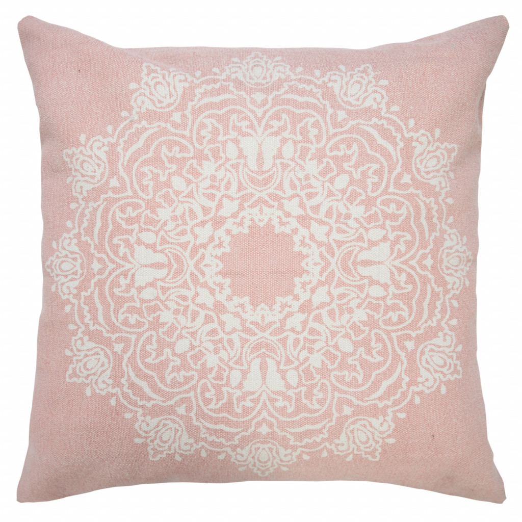 20" X 20" Light Pink And White 100% Cotton Geometric Zippered Pillow-516907-1