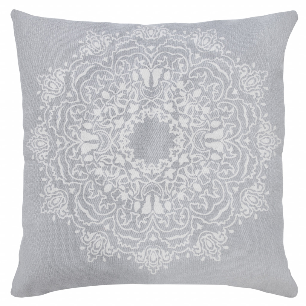 20" X 20" Pale Gray And White 100% Cotton Geometric Zippered Pillow-516908-1