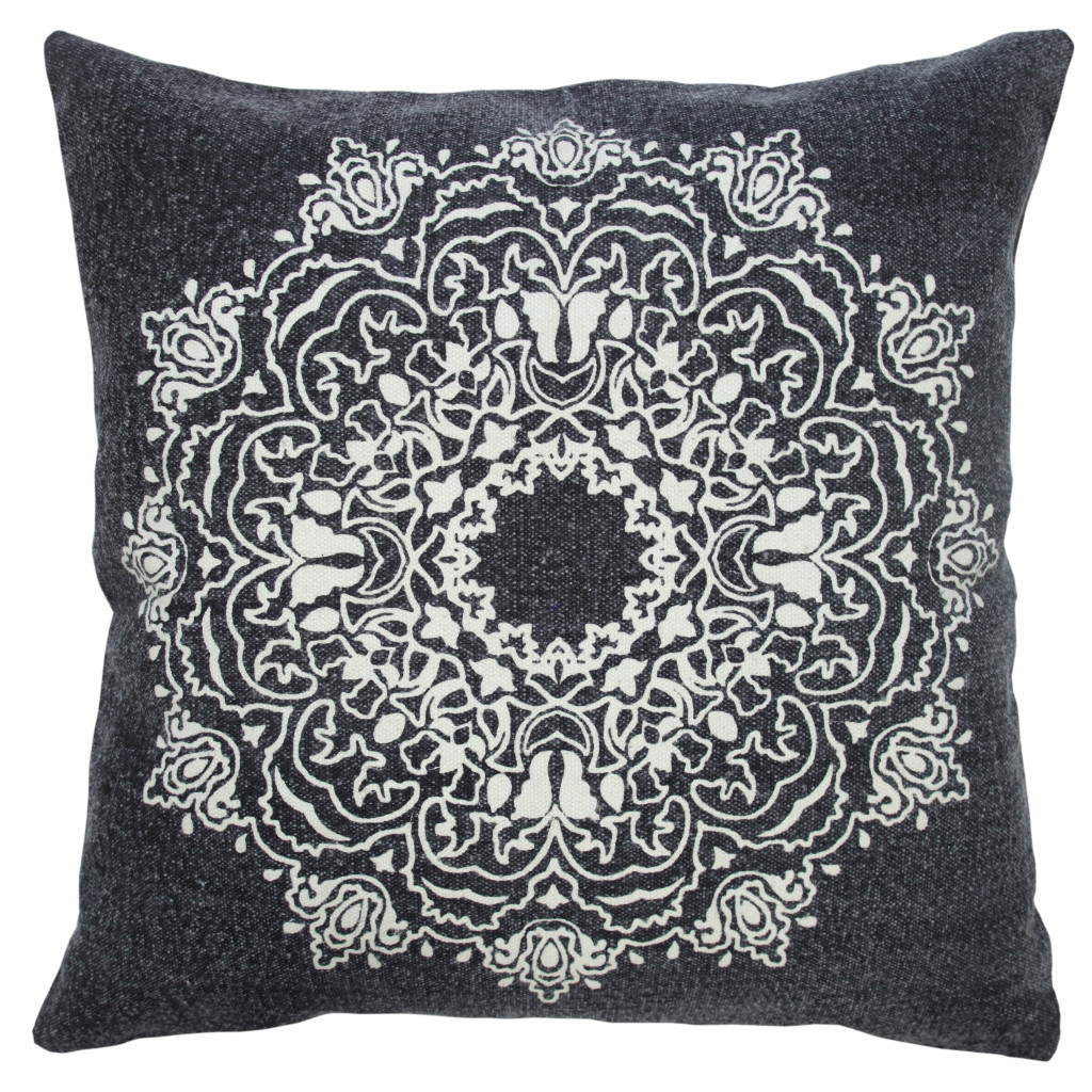 20" X 20" Jet Black And White 100% Cotton Geometric Zippered Pillow-516909-1