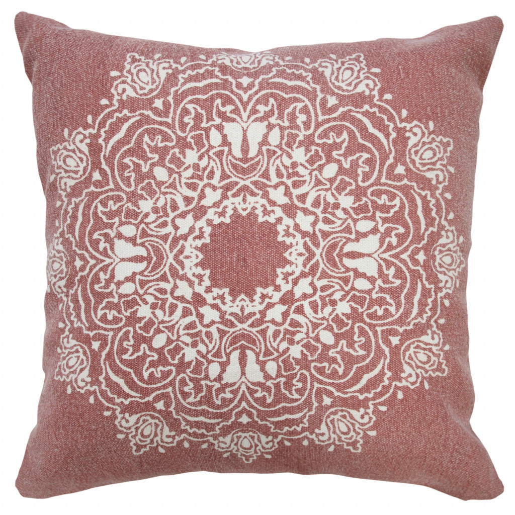 20" X 20" Dusty Rose And White 100% Cotton Geometric Zippered Pillow-516910-1
