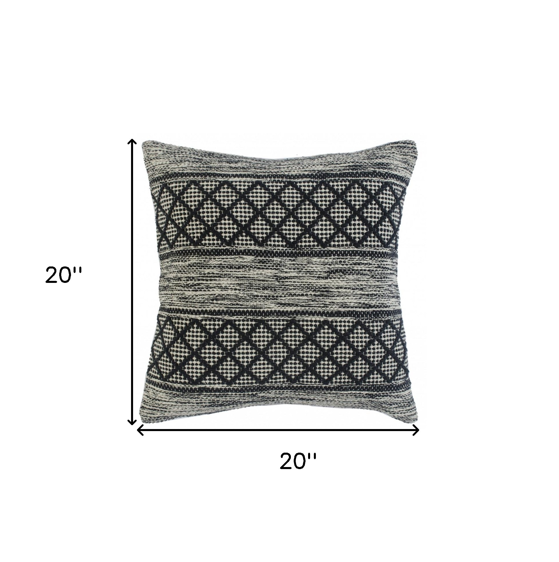 20" X 20" Gray And Black 100% Cotton Geometric Zippered Pillow