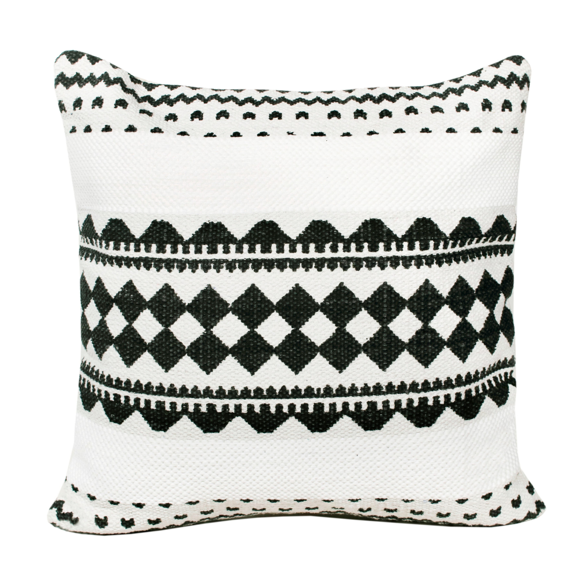 20" X 20" Black And White 100% Cotton Geometric Zippered Pillow-516934-1