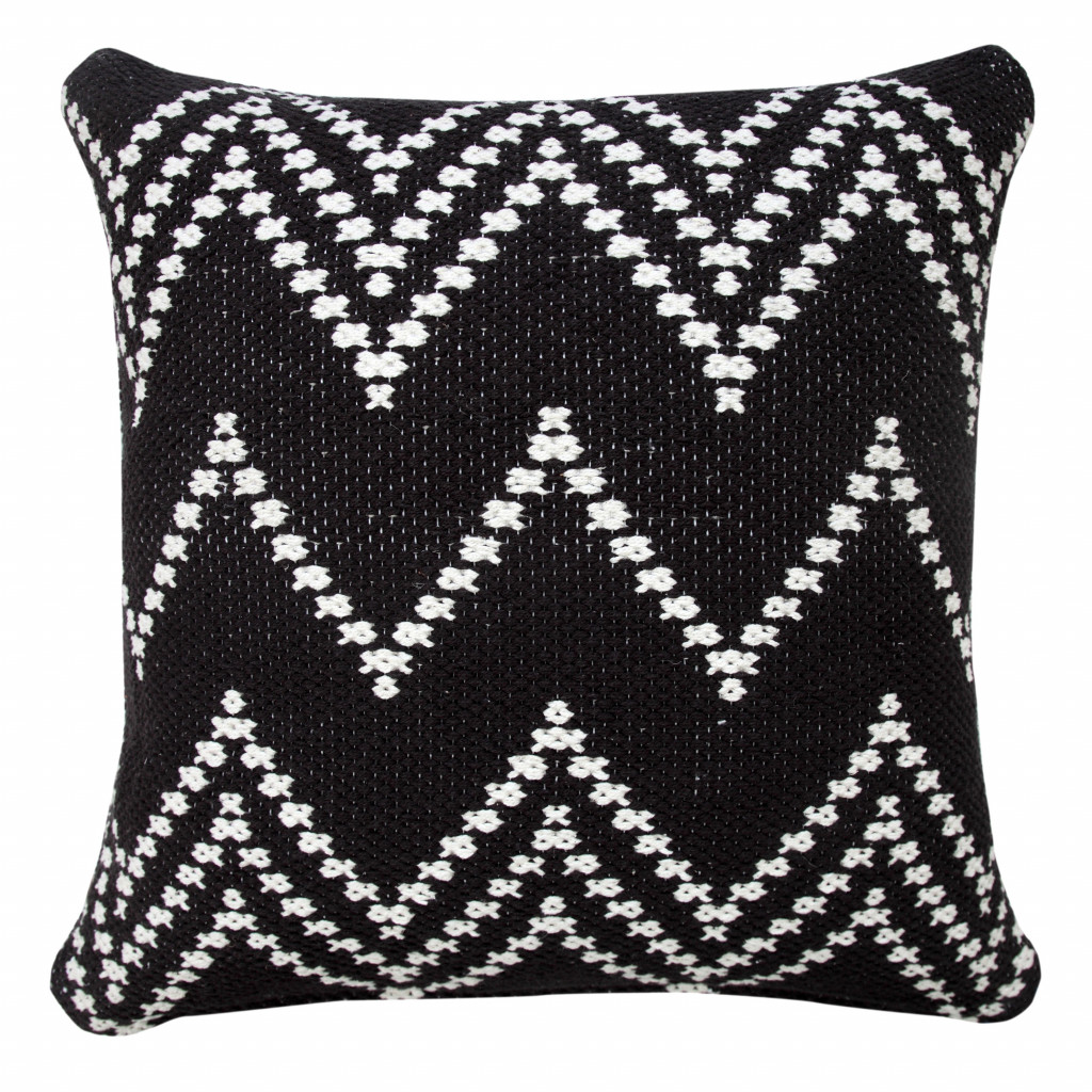 20" X 20" Black And White 100% Cotton Chevron Zippered Pillow-516942-1