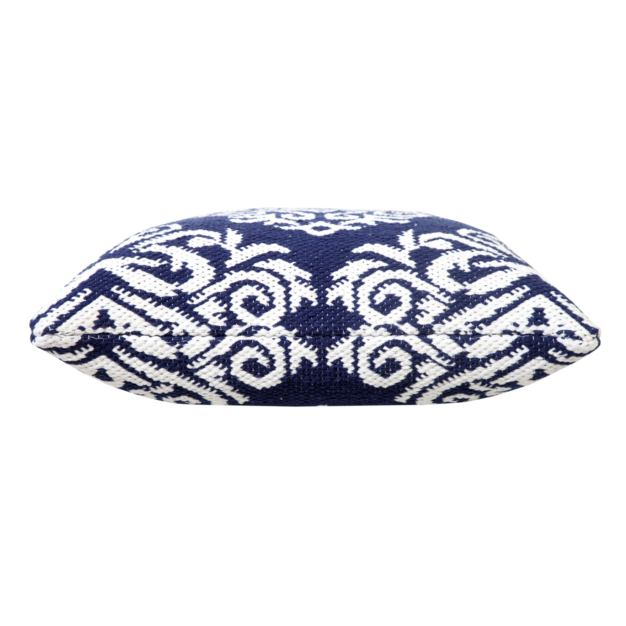 20" X 20" Blue And White 100% Cotton Damask Zippered Pillow