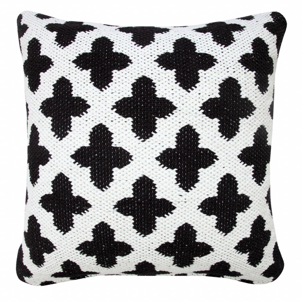 20" X 20" White And Black 100% Cotton Geometric Zippered Pillow-516948-1