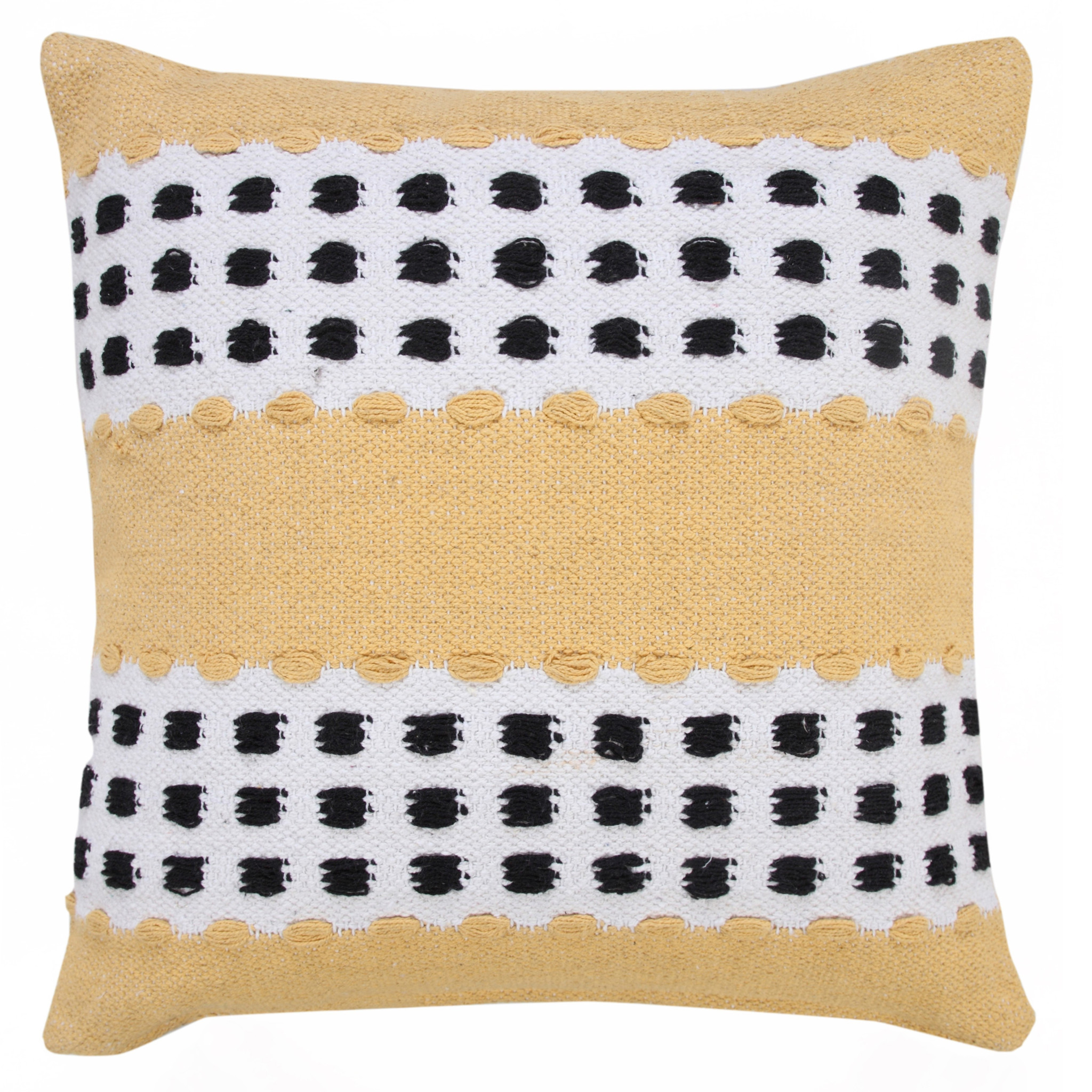 20" X 20" Yellow Black And White 100% Cotton Striped Zippered Pillow-516951-1
