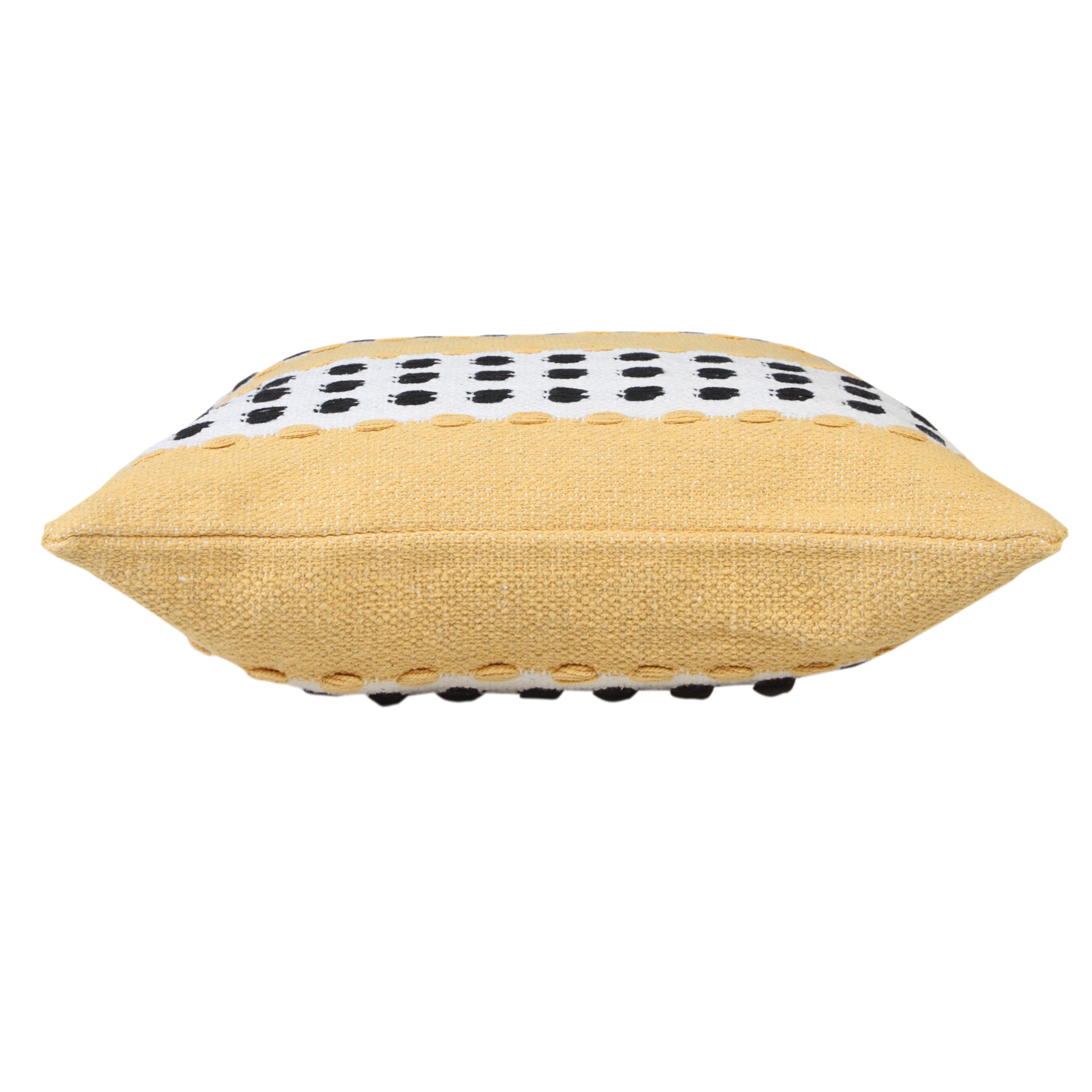 20" X 20" Yellow Black And White 100% Cotton Striped Zippered Pillow