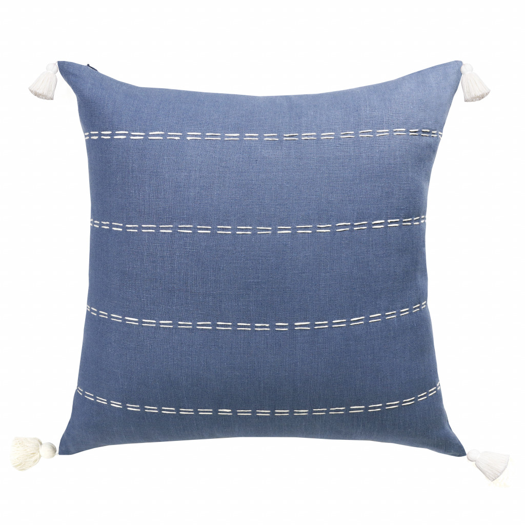 20" X 20" Navy Linen Striped Zippered Pillow-516985-1