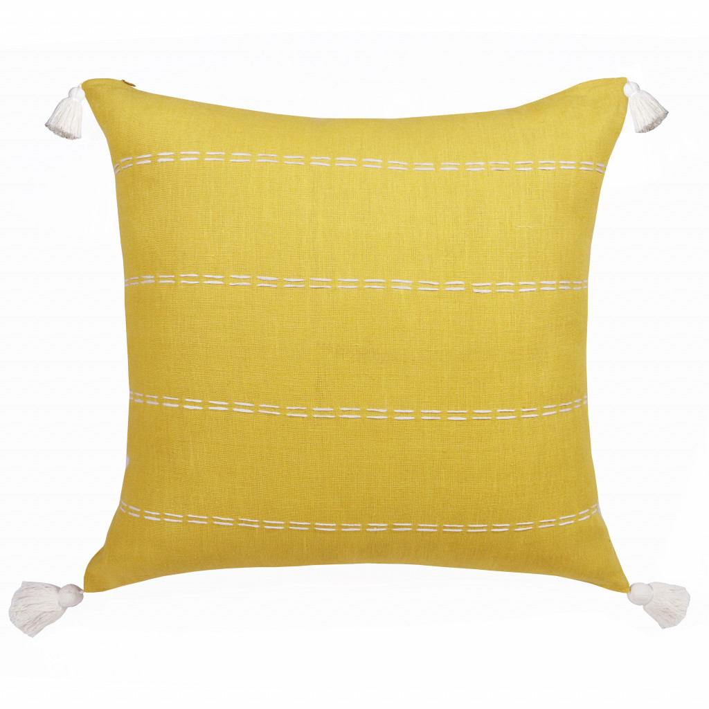 20" X 20" Mustard Linen Striped Zippered Pillow-516986-1