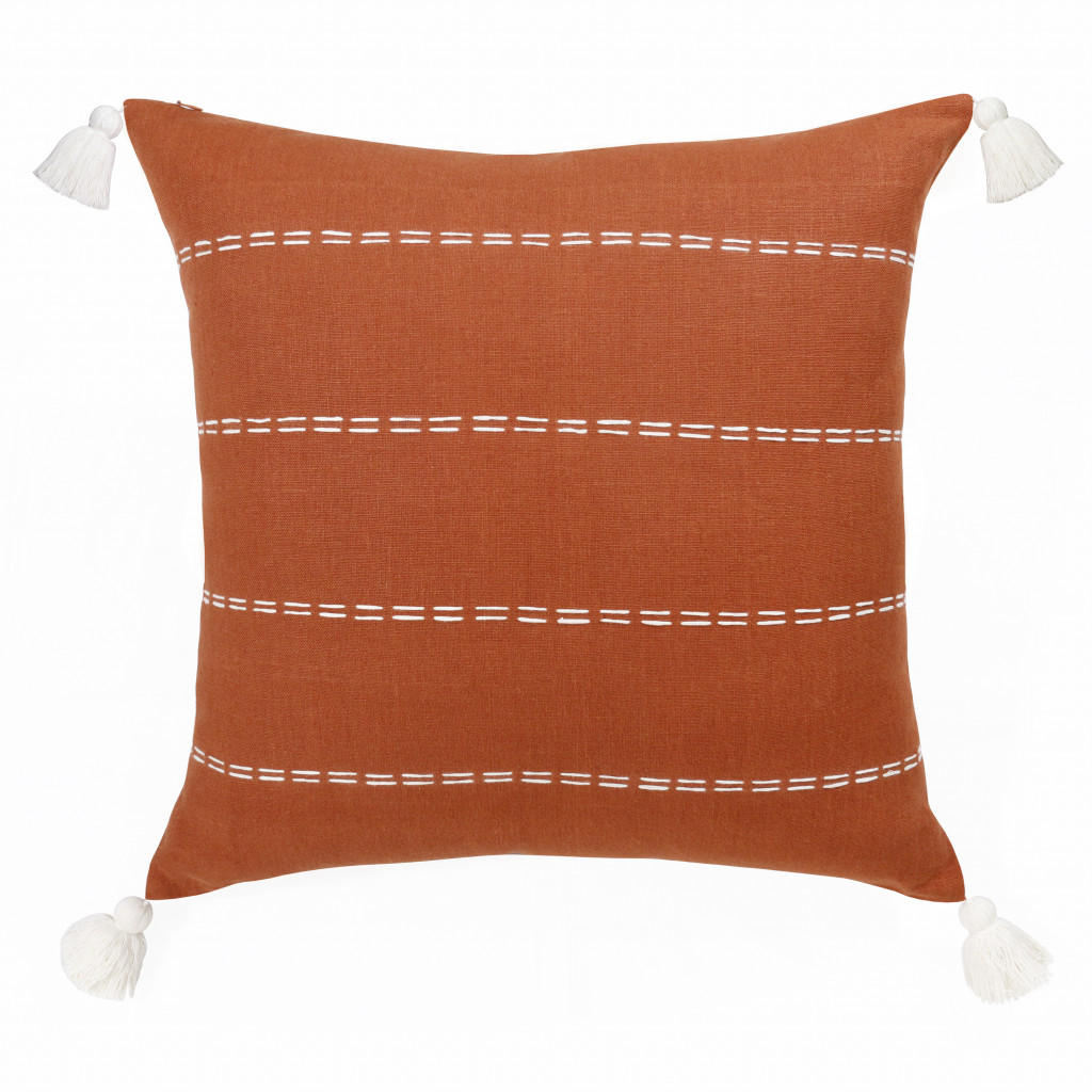 20" X 20" Rust Linen Striped Zippered Pillow-516987-1