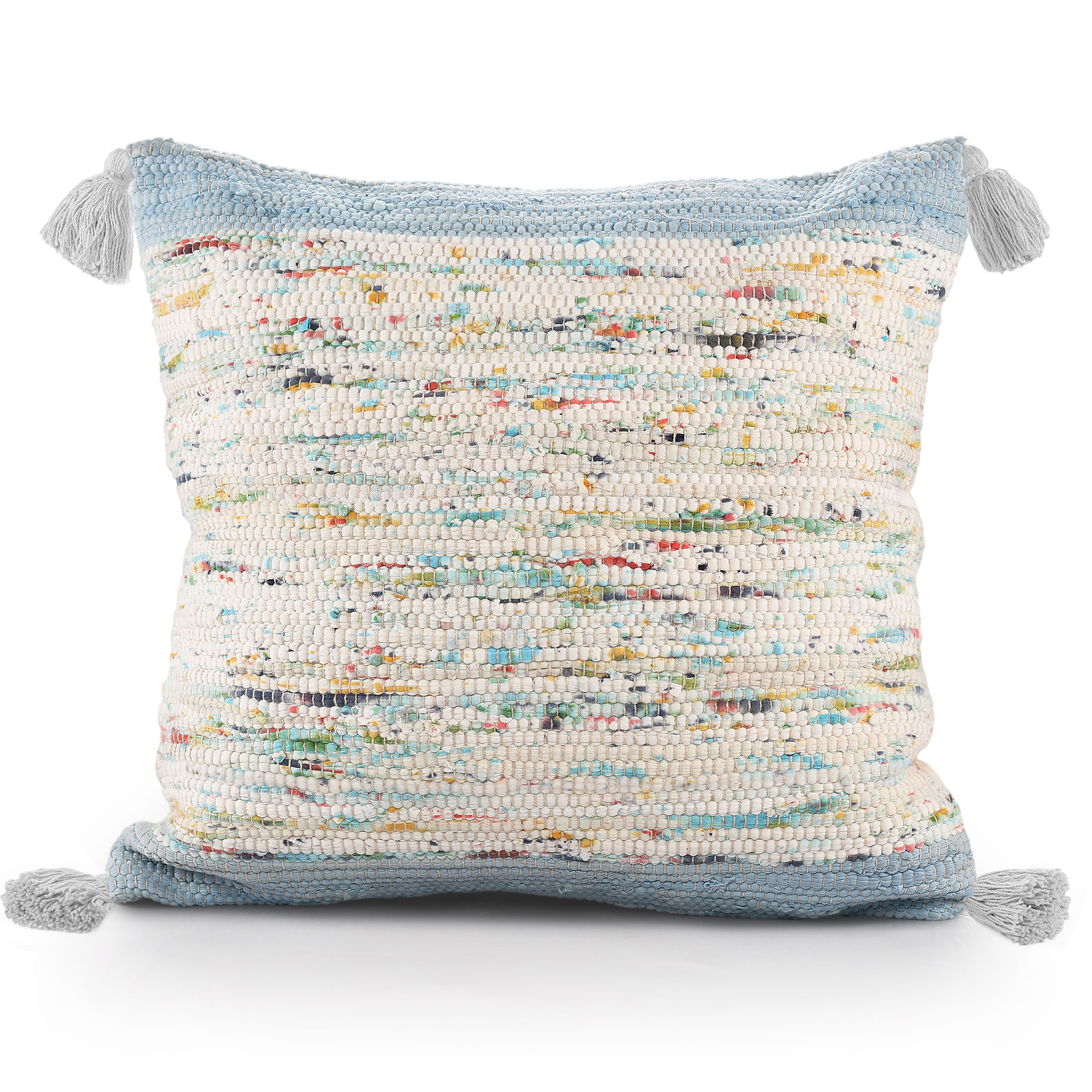 20" X 20" Blue and Off White Abstract Cotton Pillow-517008-1