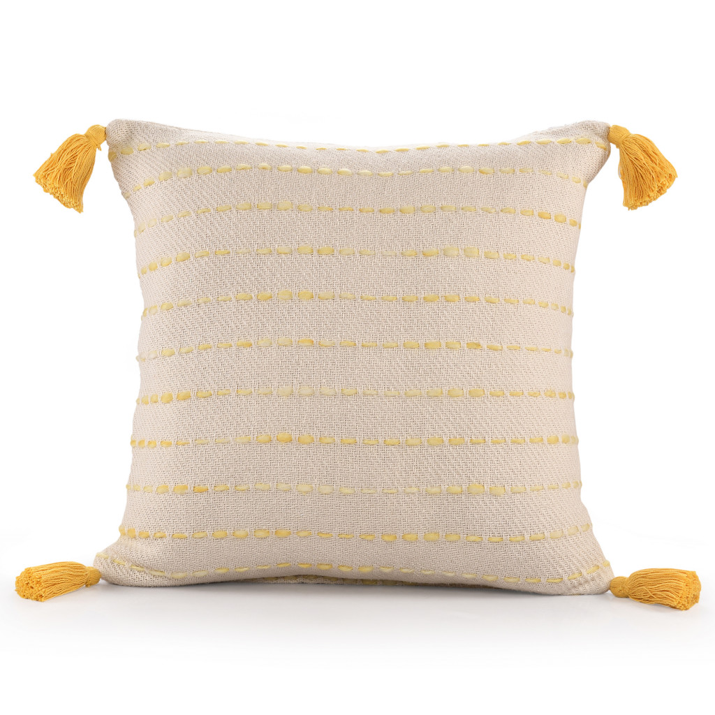 20" X 20" Golden Yellow And Ivory 100% Cotton Striped Zippered Pillow-517012-1
