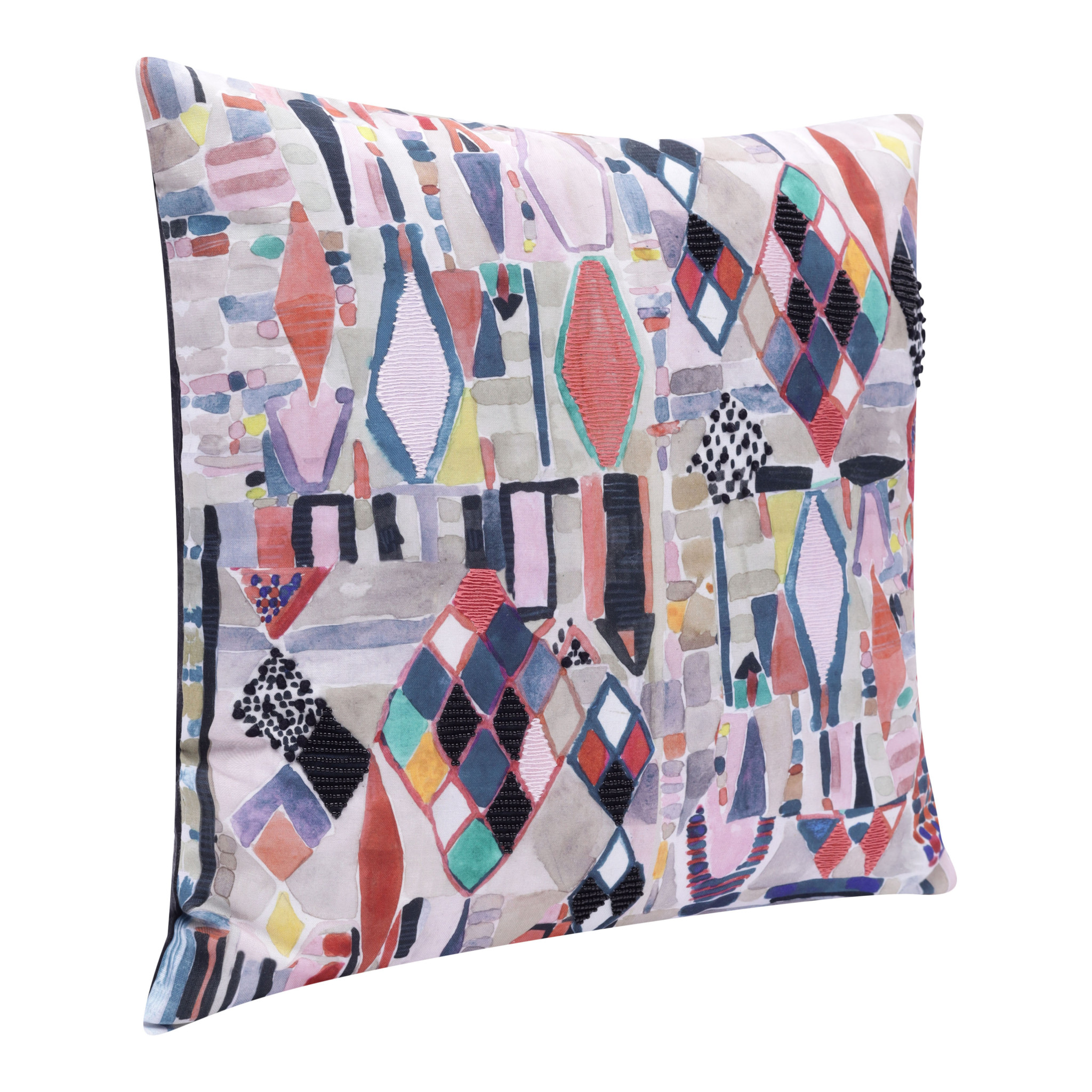 24" X 24" Red Pink Blue Gray And Black Polyester Abstract Zippered Pillow-517036-1