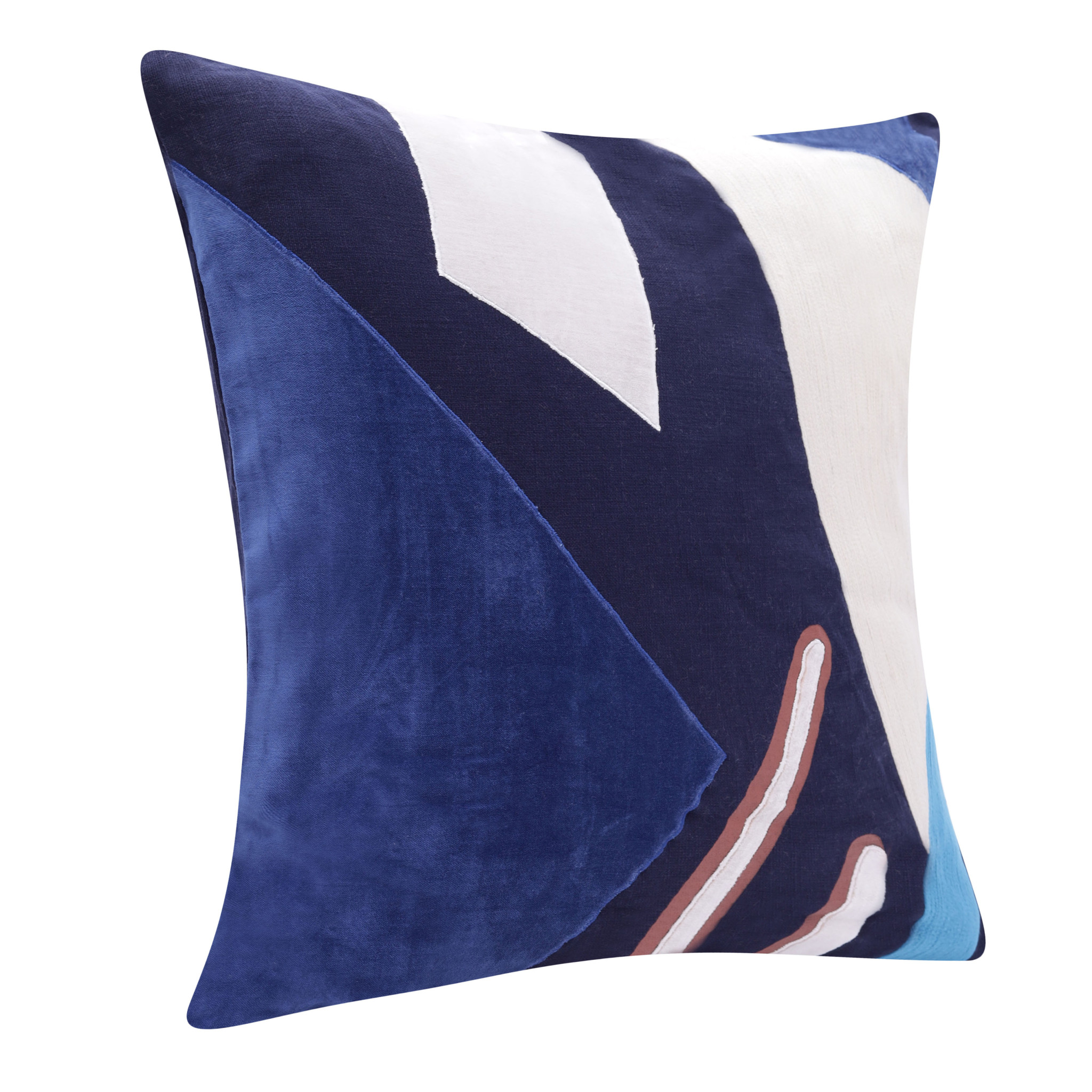 20" X 20" Cobalt Blue And Navy 100% Cotton Abstract Zippered Pillow-517043-1