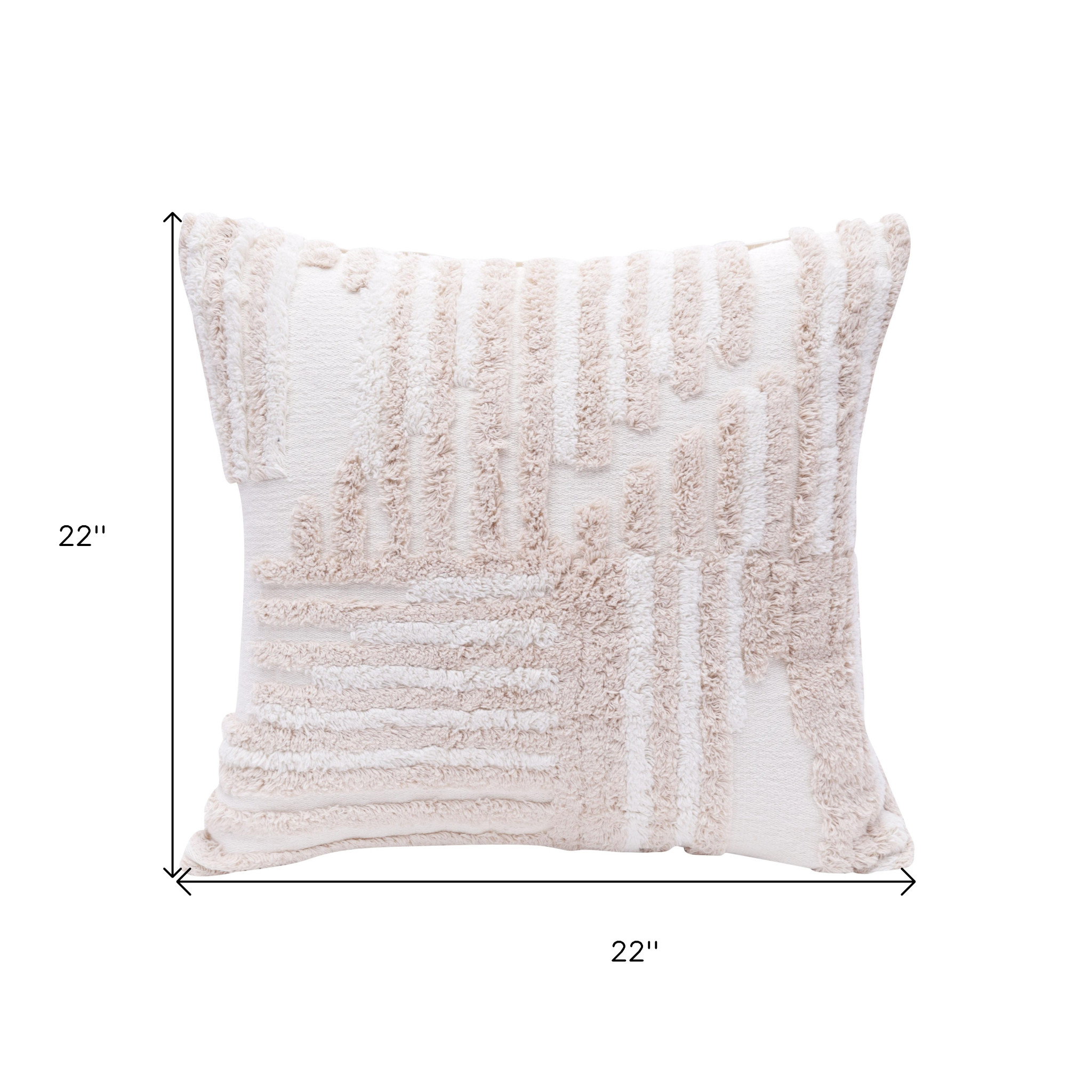 22" Beige and White Geometric Cotton Throw Pillow With Texture