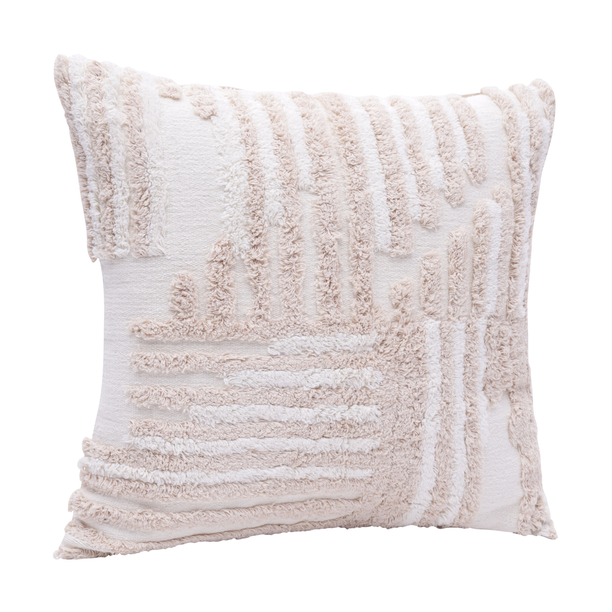 22" Beige and White Geometric Cotton Throw Pillow With Texture