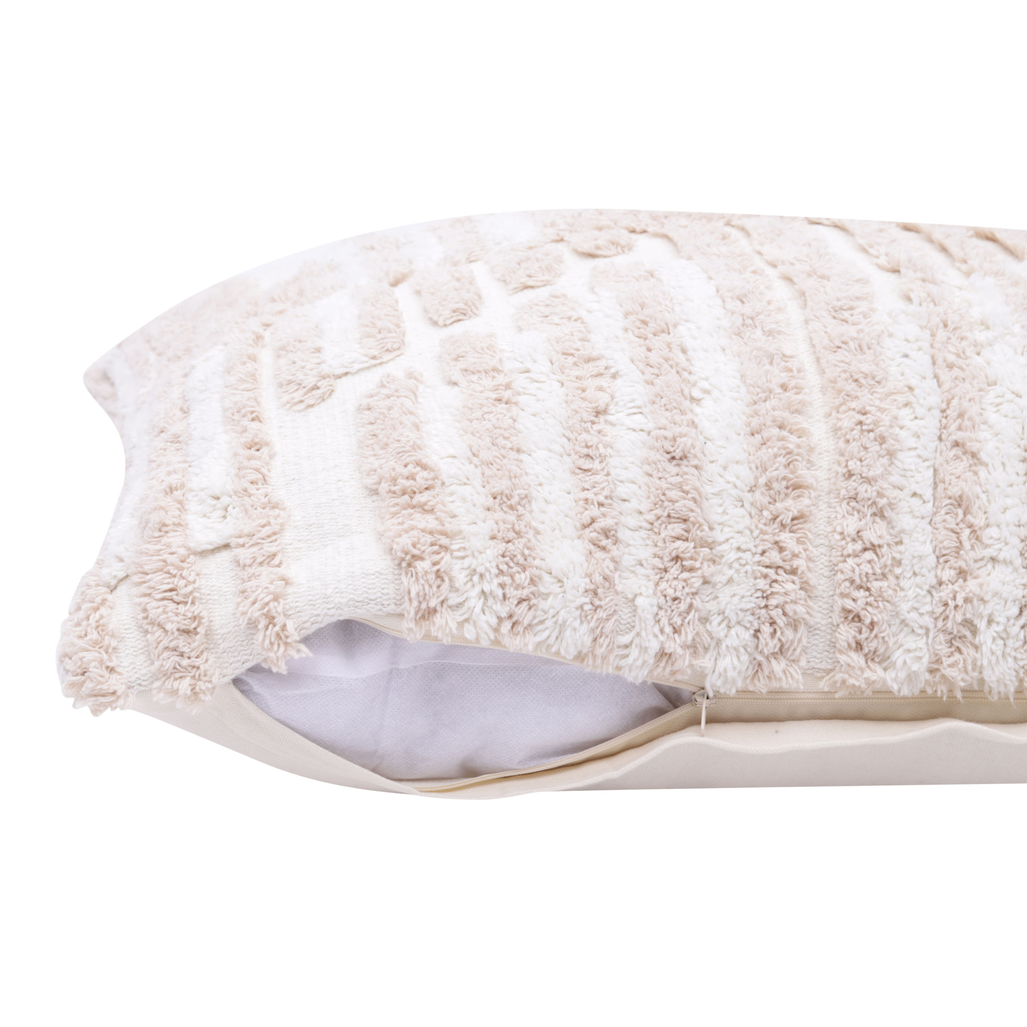 22" Beige and White Geometric Cotton Throw Pillow With Texture