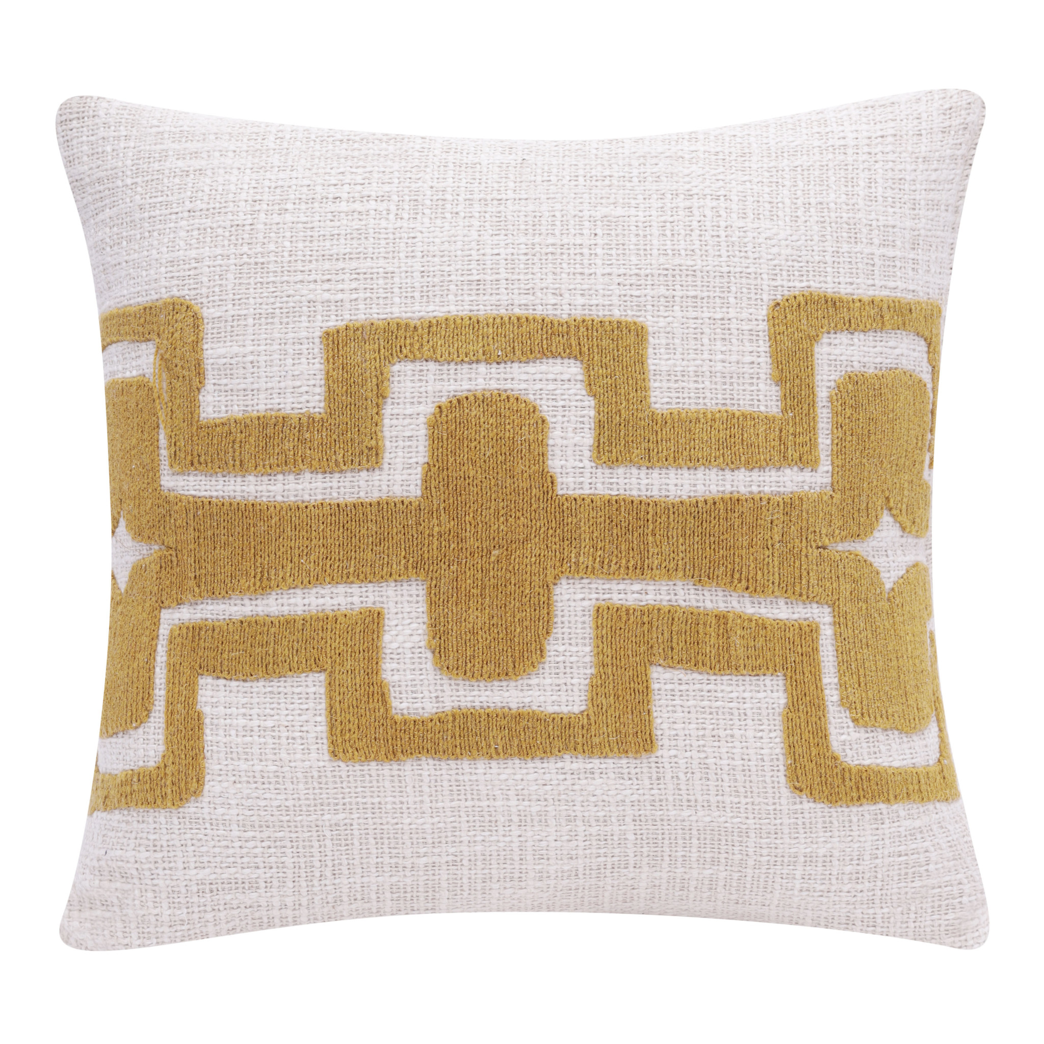 20" X 20" Yellow And Ivory 100% Cotton Geometric Zippered Pillow-517066-1