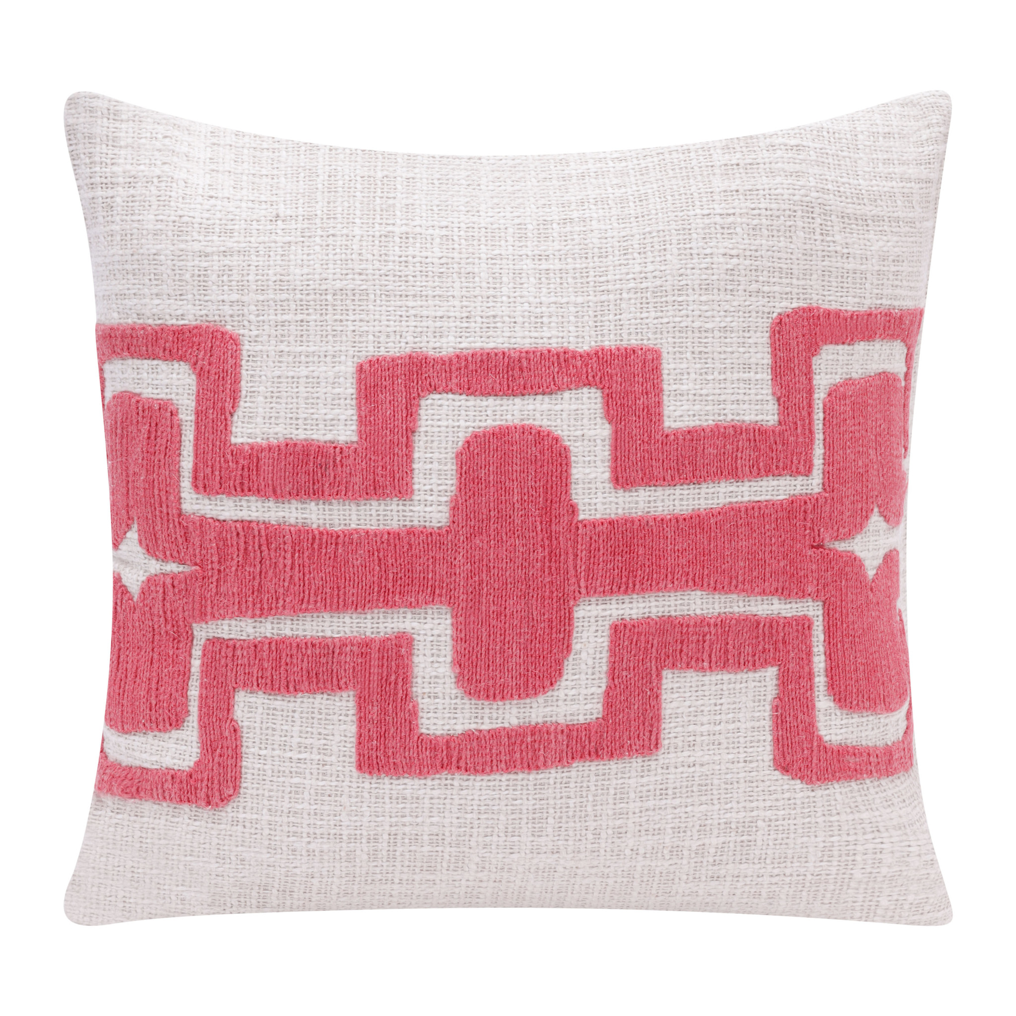 20" X 20" Coral And Ivory 100% Cotton Geometric Zippered Pillow-517067-1
