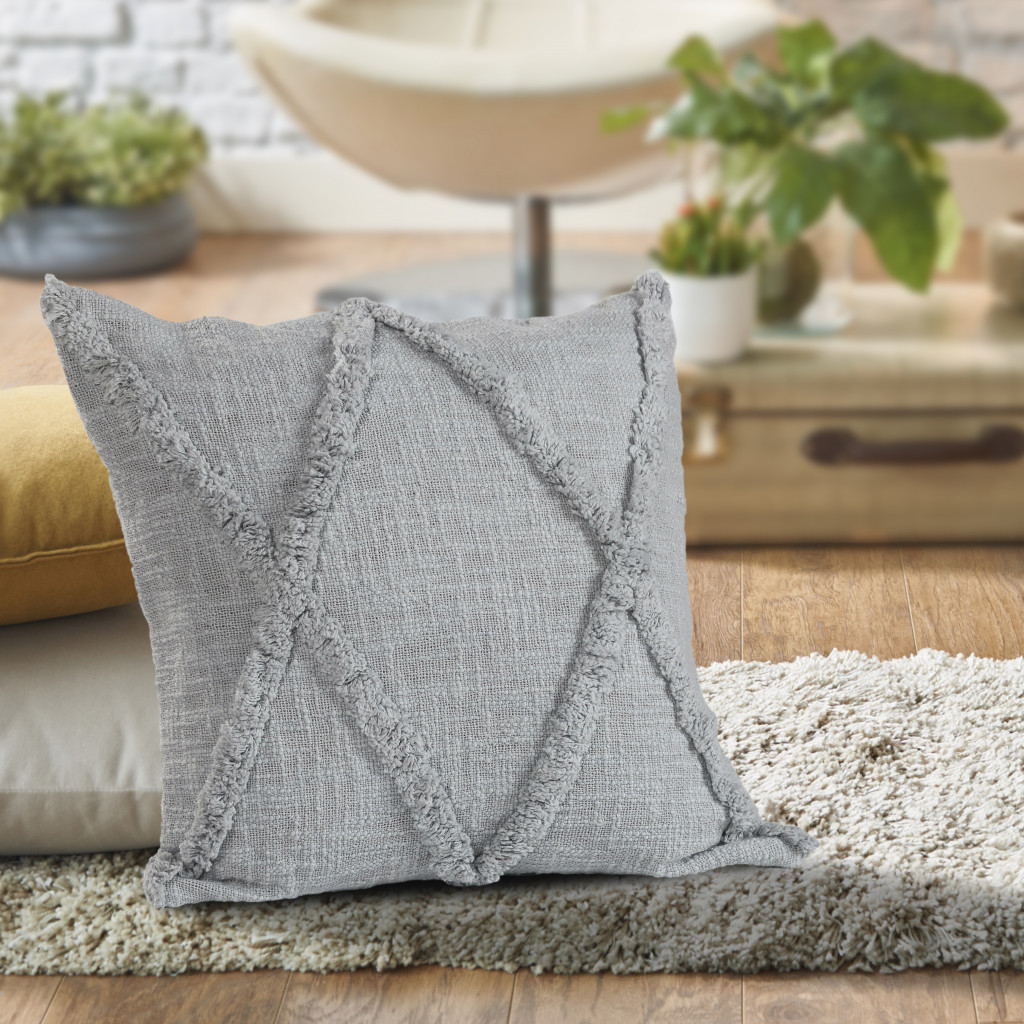 20" X 20" Gray 100% Cotton Diamond Zippered Pillow