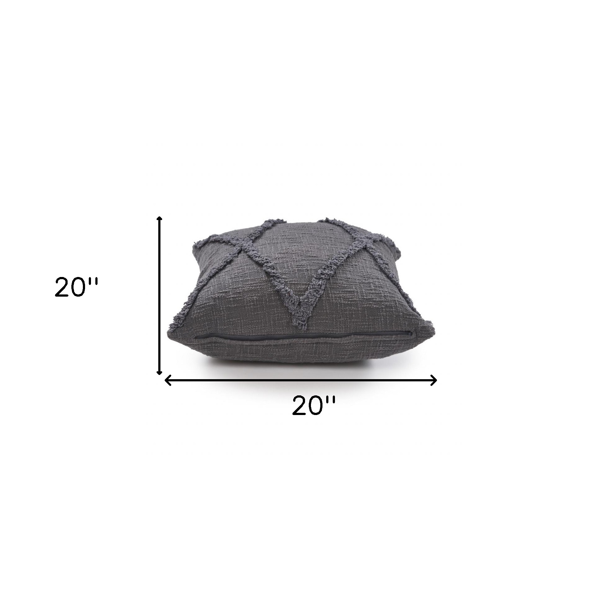 20" X 20" Dark Gray 100% Cotton Geometric Zippered Pillow