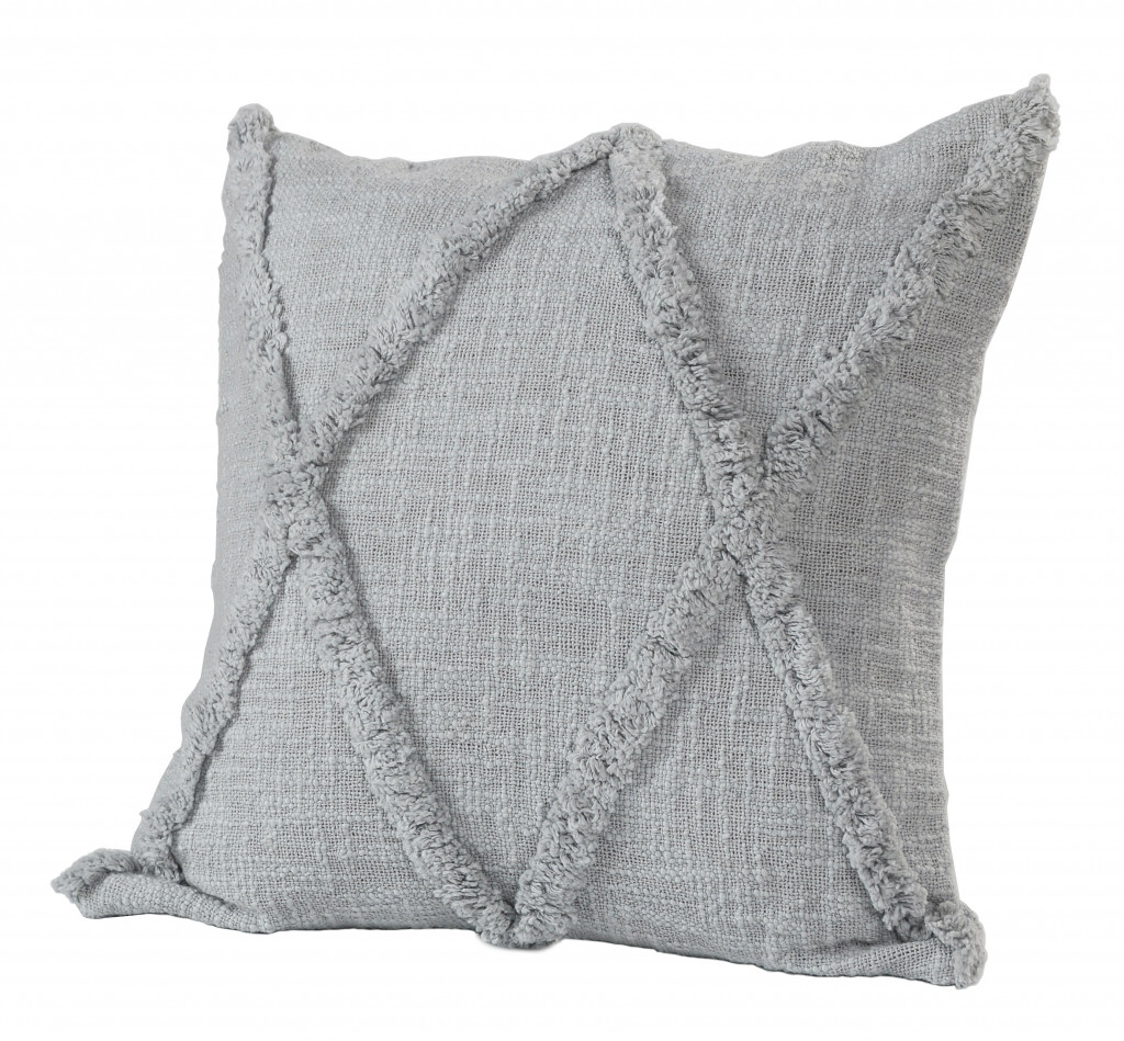 18" X 18" Light Gray 100% Cotton Geometric Zippered Pillow
