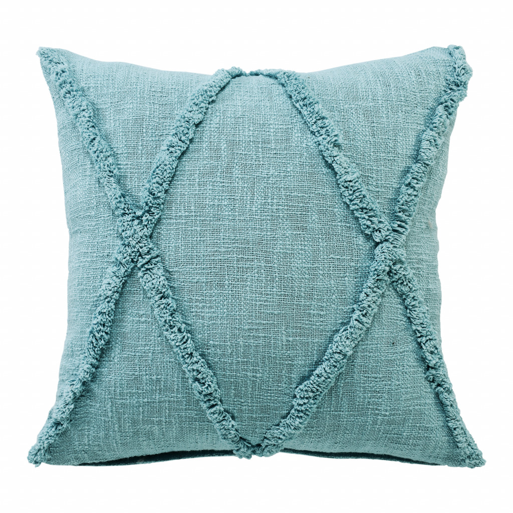 20" X 20" Aqua Sky Blue 100% Cotton Geometric Zippered Pillow-517100-1