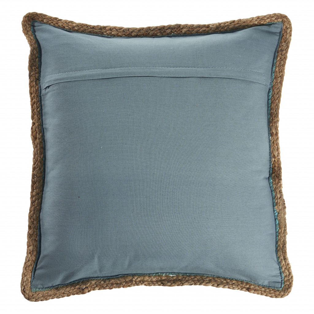 20" X 20" Turquoise Blue And Tan 100% Cotton Zippered Pillow