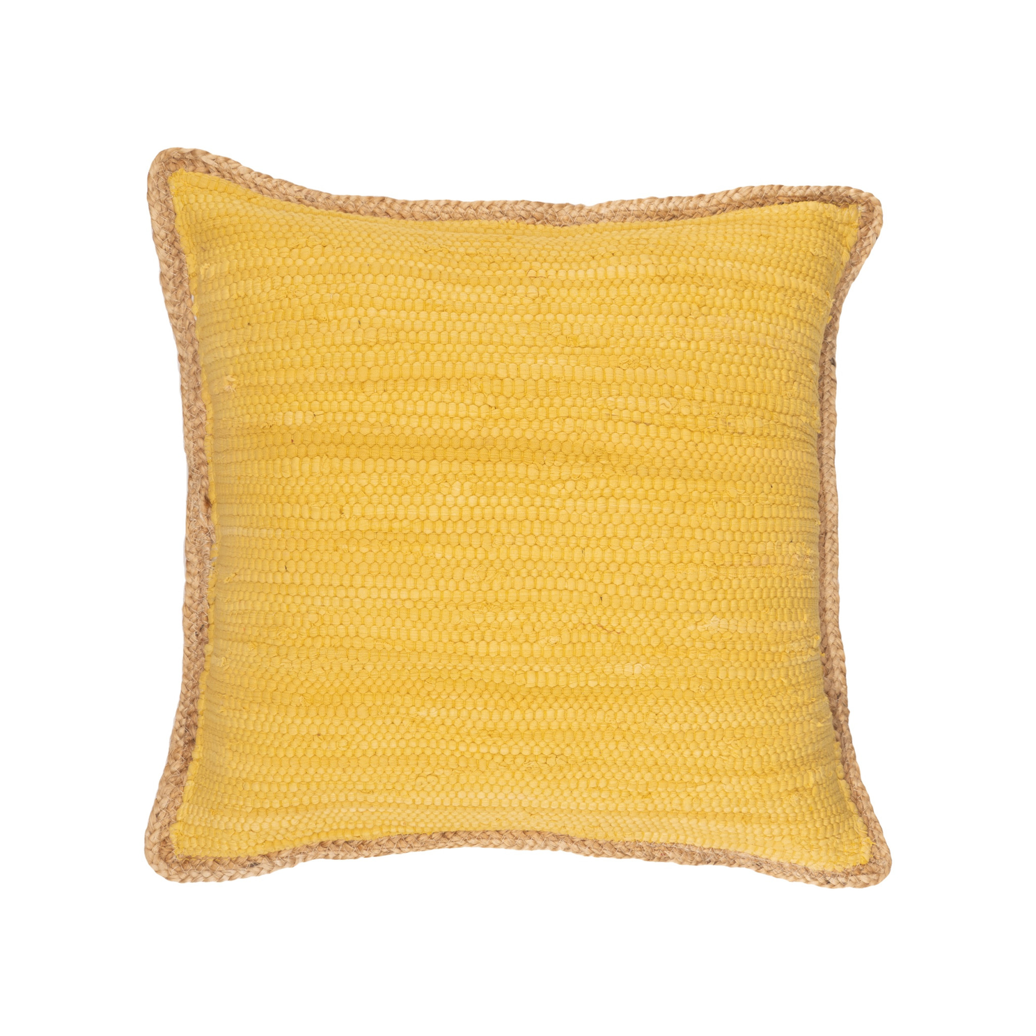 20" X 20" Yellow and Beige Cotton Blend Zippered Pillow