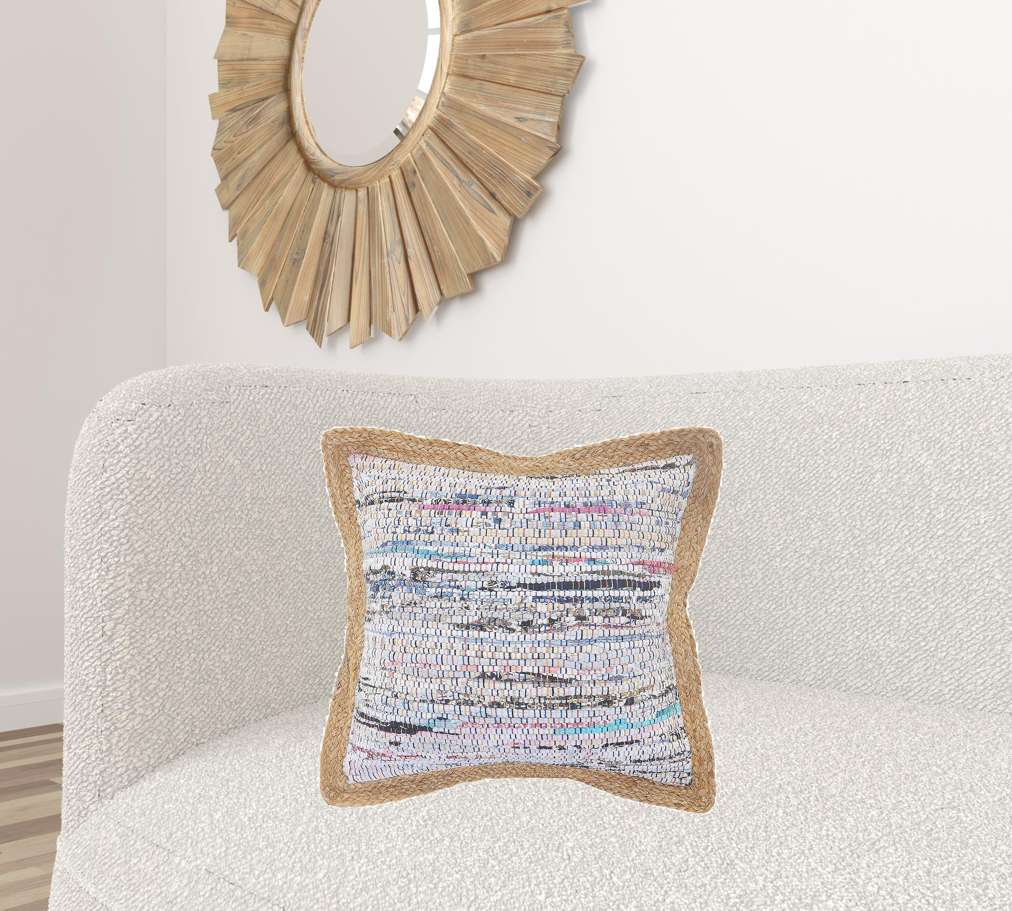 20" X 20" Tan Pastel Blue And Pastel Yellow 100% Cotton Geometric Zippered Pillow