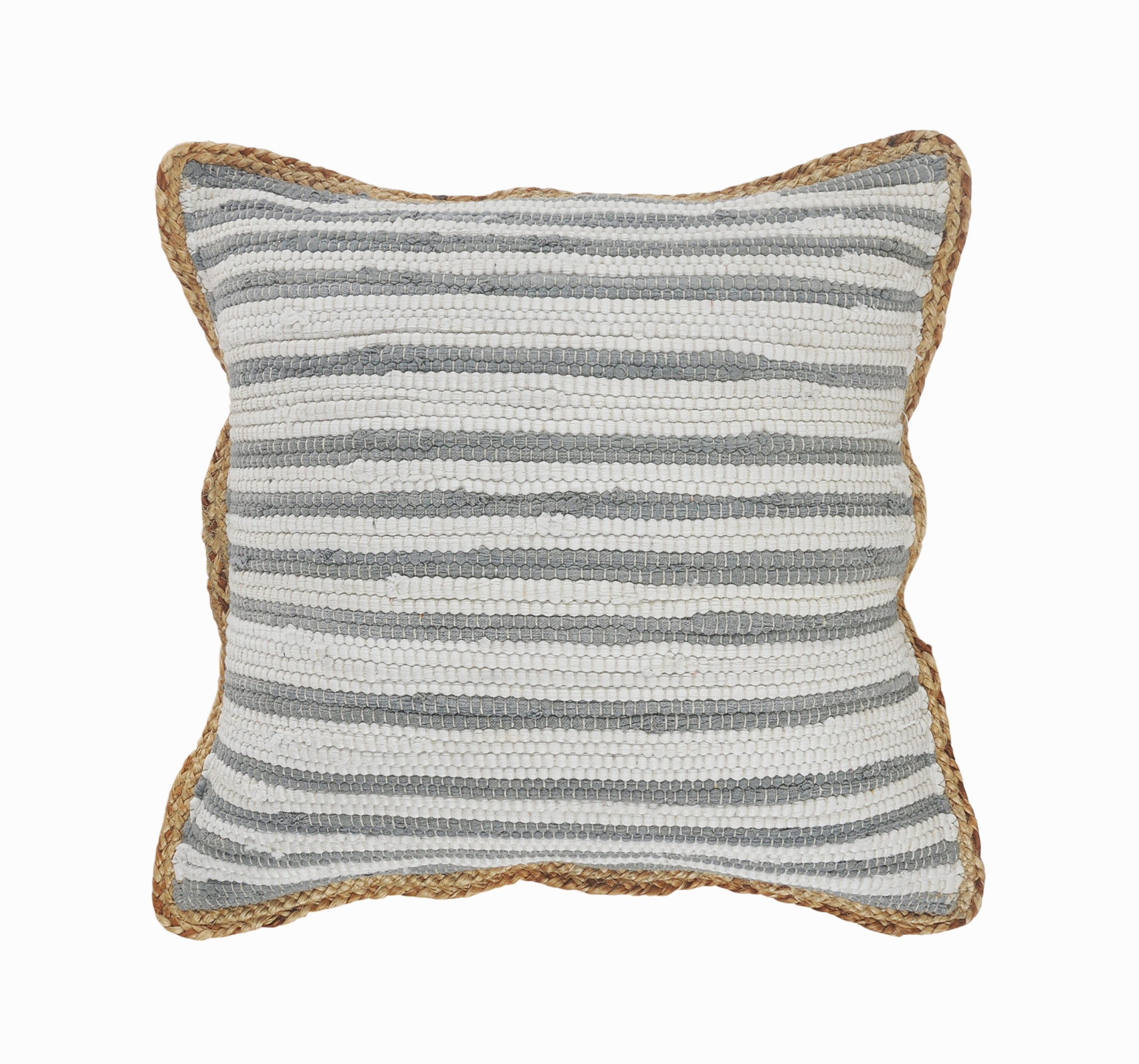 18" X 18" White Gray And Tan 100% Cotton Striped Zippered Pillow-517118-1