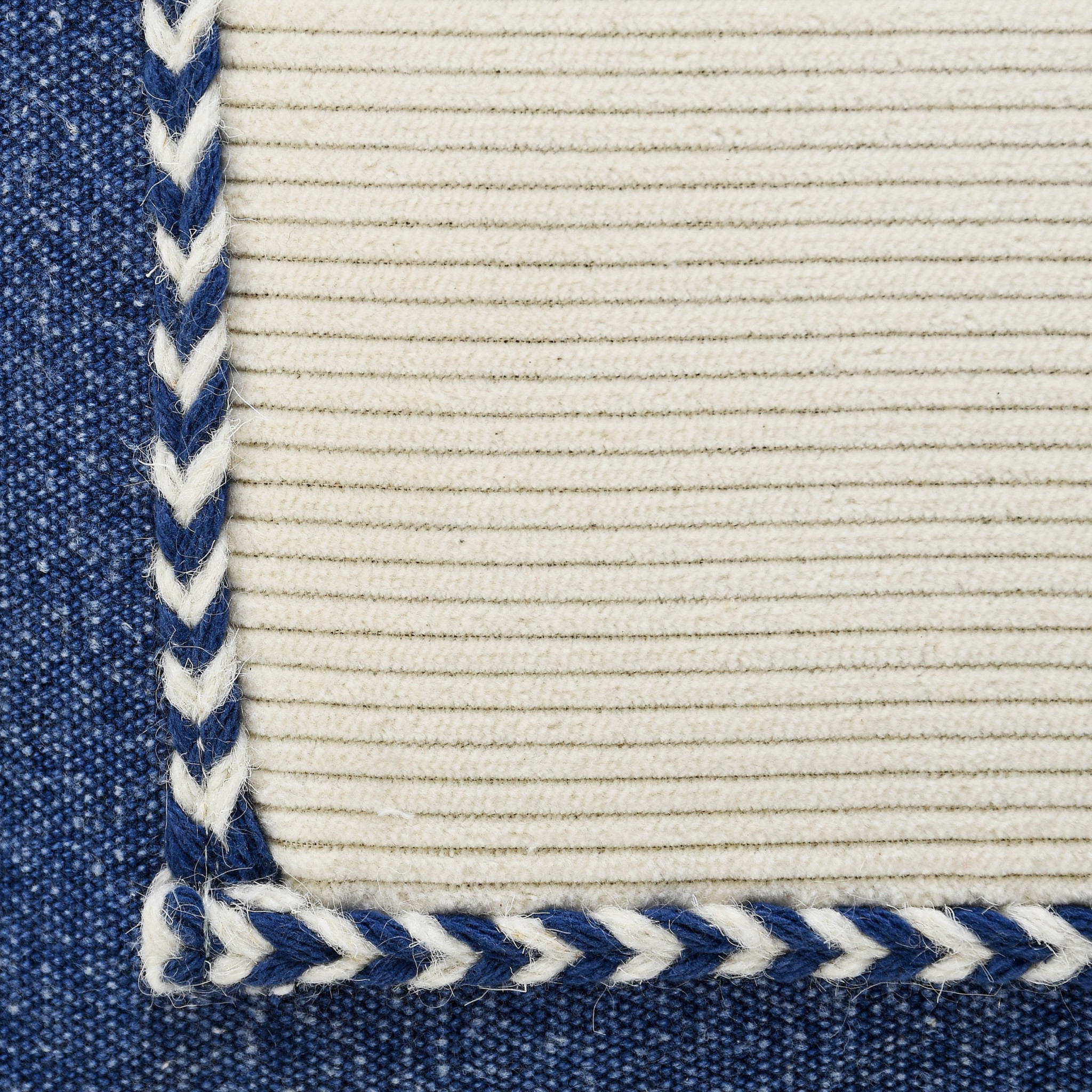 20" X 20" Navy And Cream 100% Cotton Zippered Pillow