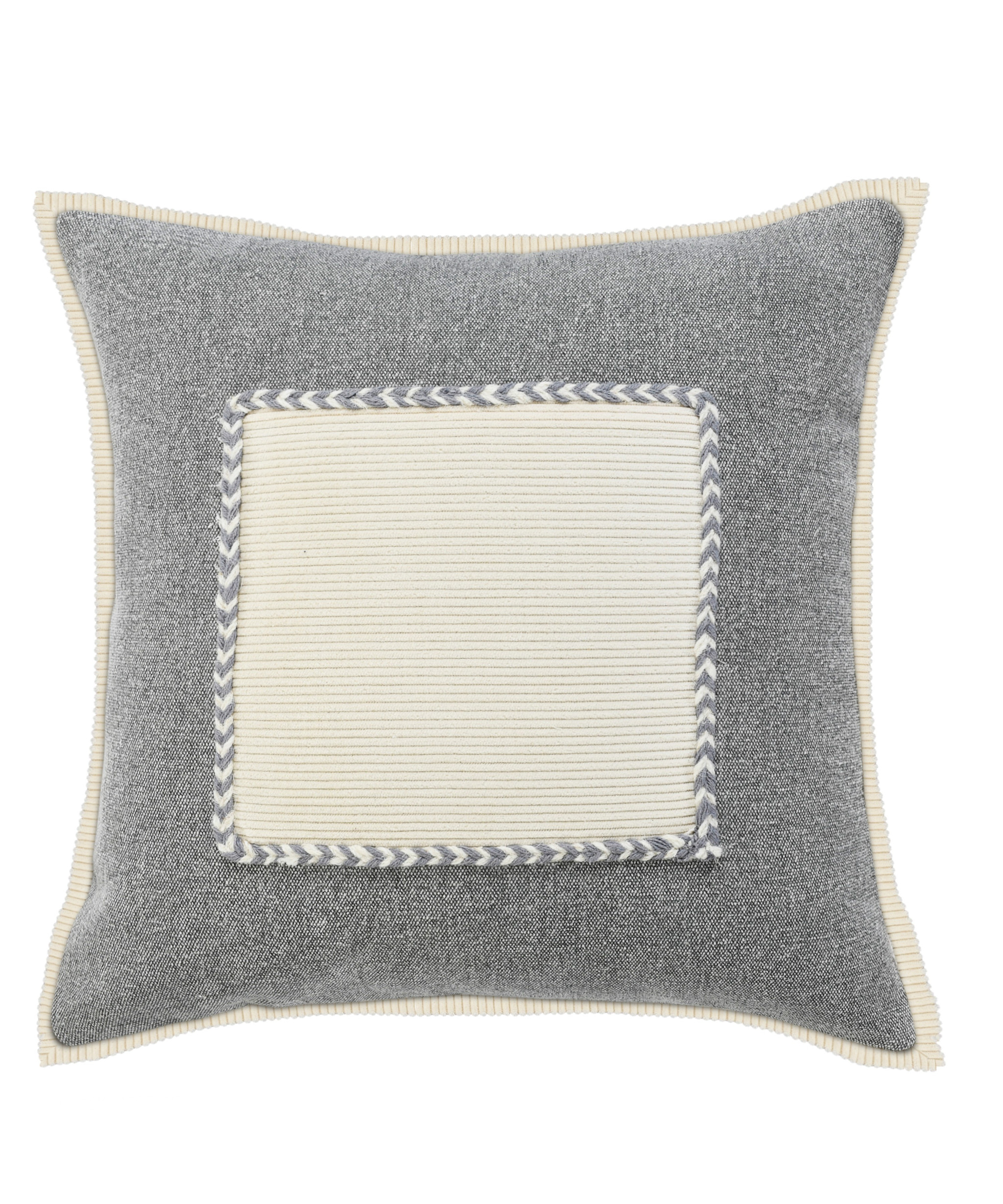 20" X 20" Gray And Cream 100% Cotton Zippered Pillow-517122-1