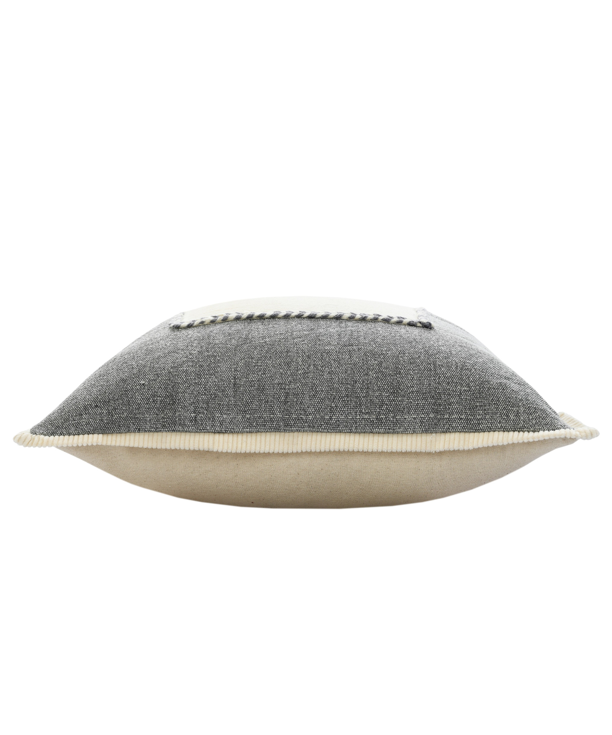 20" X 20" Gray And Cream 100% Cotton Zippered Pillow