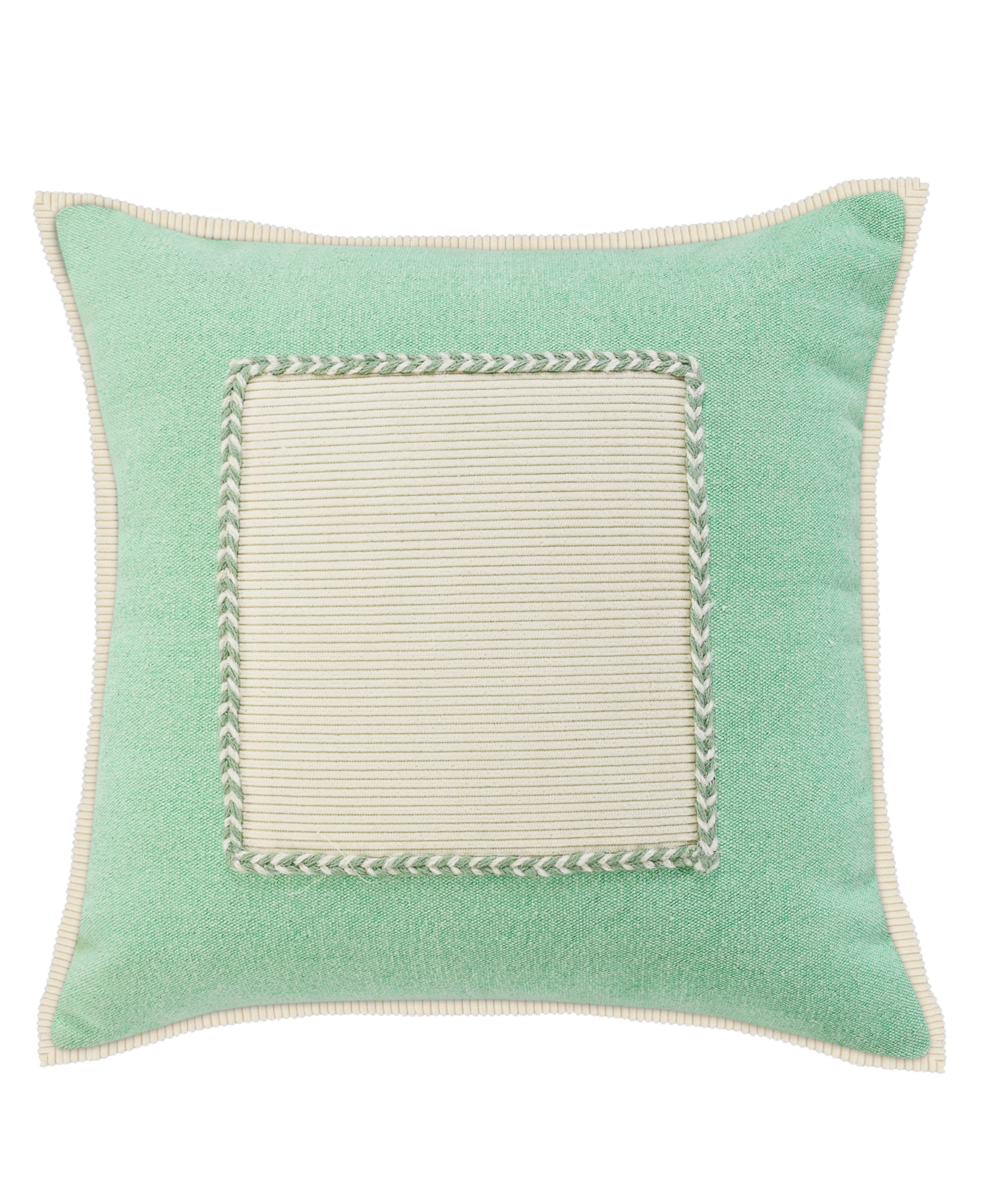 20" X 20" Pastel Green And Cream 100% Cotton Zippered Pillow-517125-1