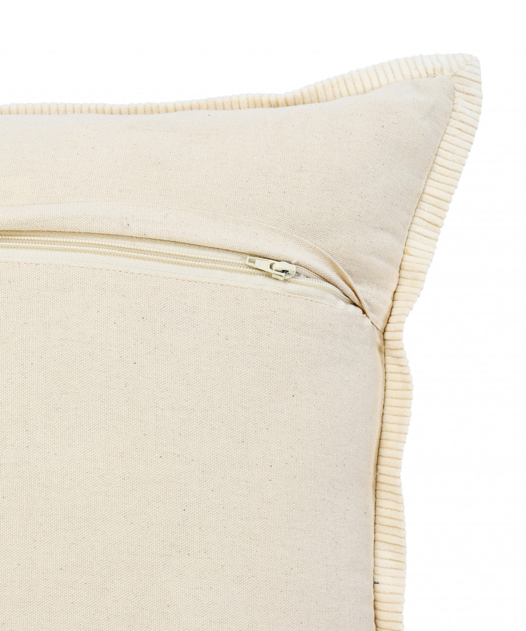 20" X 20" Pastel Green And Cream 100% Cotton Zippered Pillow
