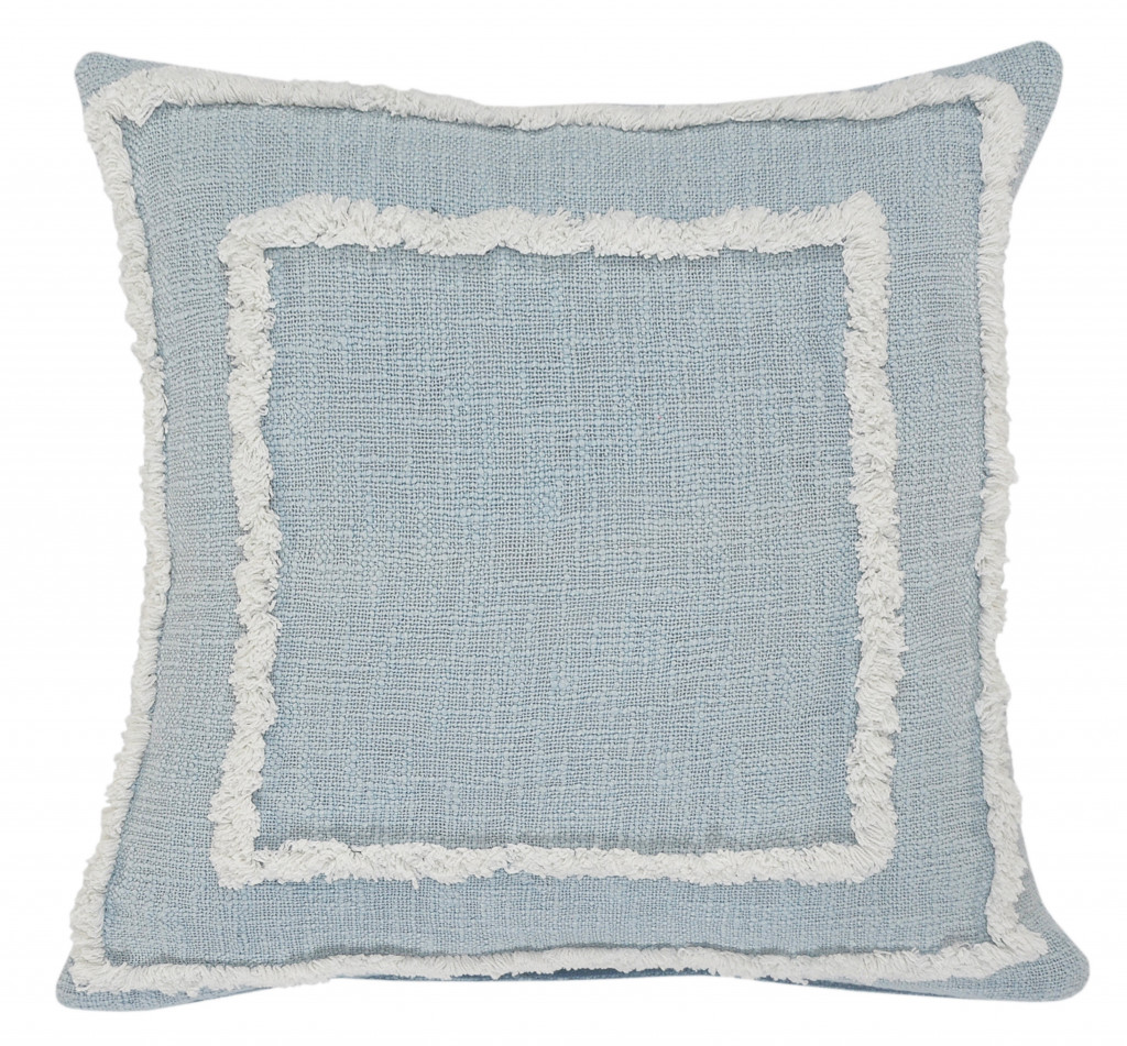 20" X 20" Sky Blue And White 100% Cotton Geometric Zippered Pillow-517139-1