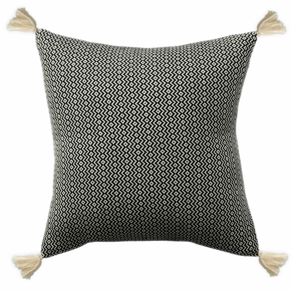 18" X 18" Black 100% Cotton Geometric Zippered Pillow-517141-1