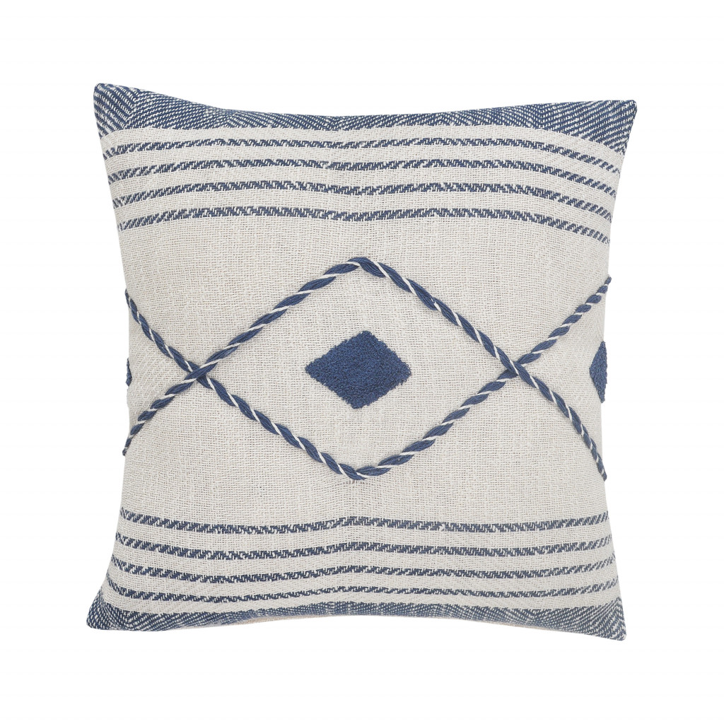 20" X 20" Blue And White 100% Cotton Coastal Zippered Pillow-517153-1
