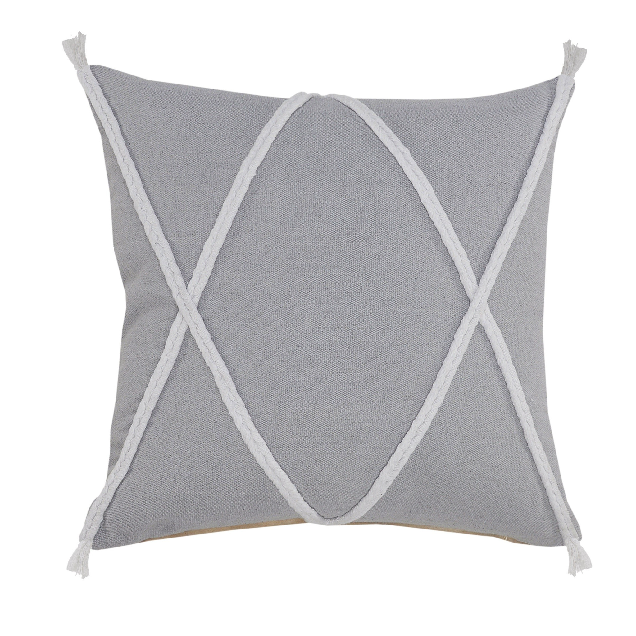 20" X 20" Light Gray And White 100% Cotton Coastal Zippered Pillow-517156-1