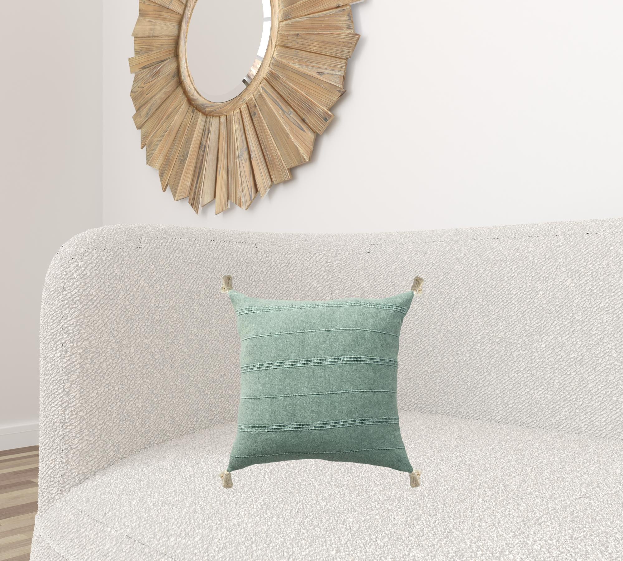 18" X 18" Aqua And Green 100% Cotton Zippered Pillow