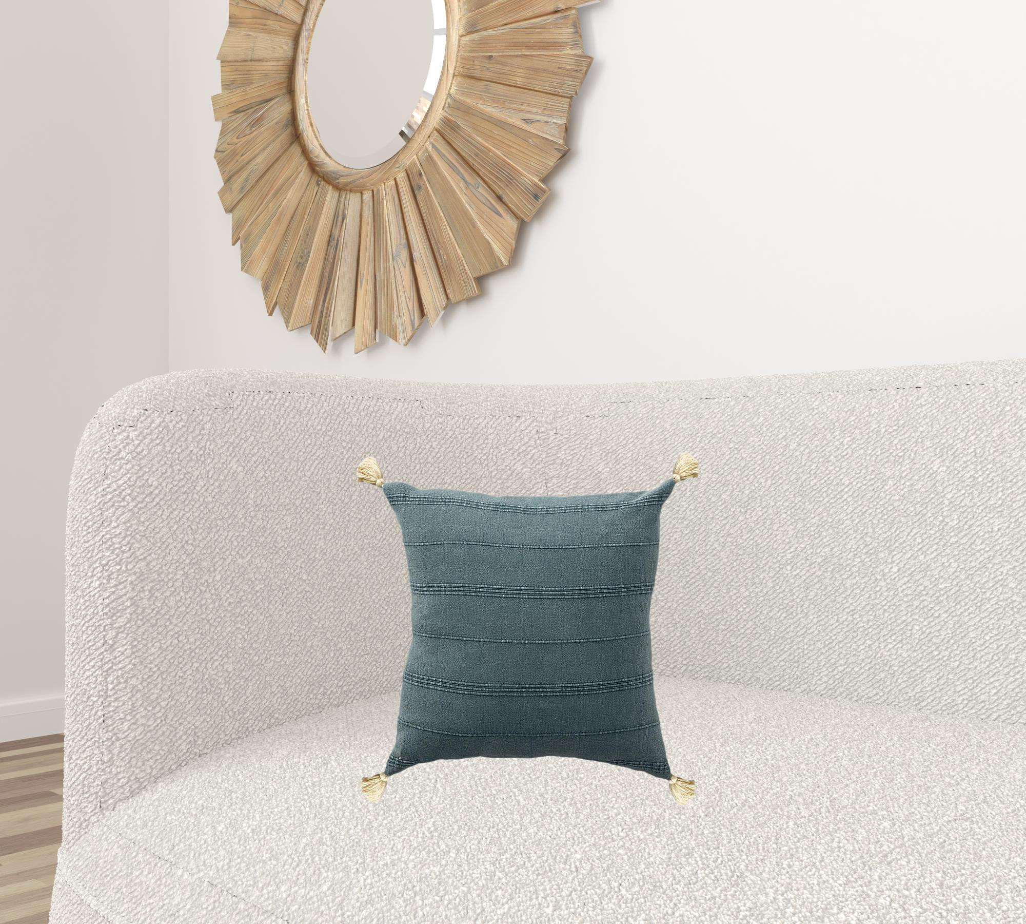 18" X 18" Bluish Gray 100% Cotton Zippered Pillow