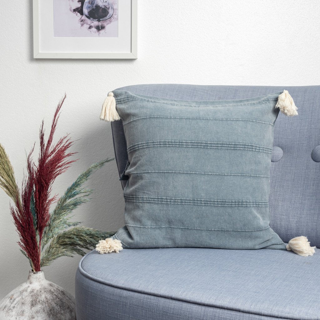 18" X 18" Bluish Gray 100% Cotton Zippered Pillow