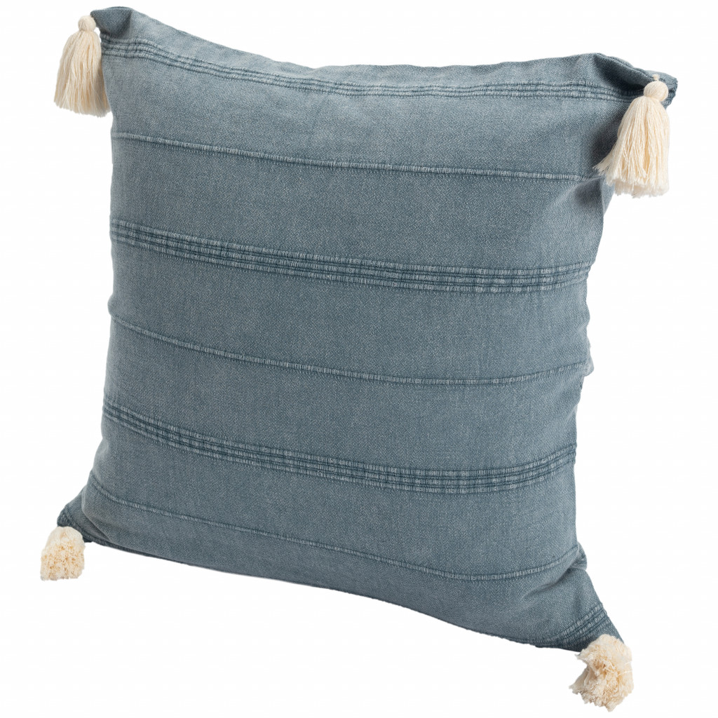 18" X 18" Bluish Gray 100% Cotton Zippered Pillow