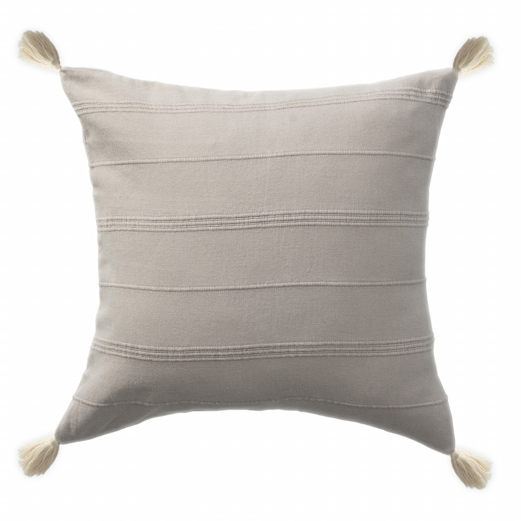 18" X 18" Beige 100% Cotton Zippered Pillow-517167-1