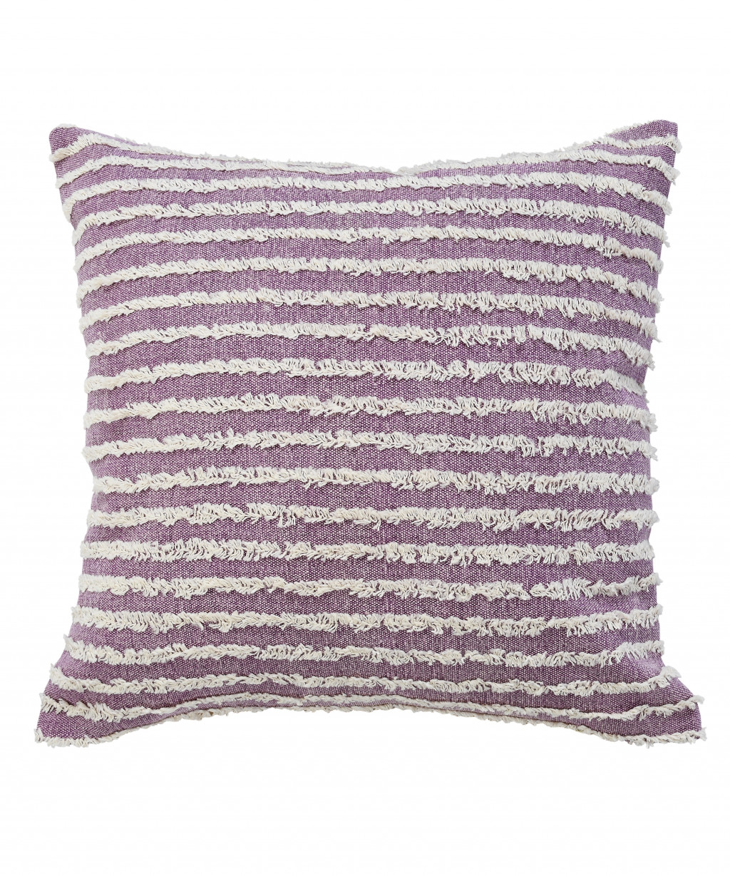 20" X 20" Purple And Cream 100% Cotton Striped Zippered Pillow-517224-1