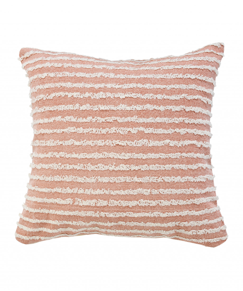 20" X 20" Dusty Pink And Cream 100% Cotton Striped Zippered Pillow-517225-1